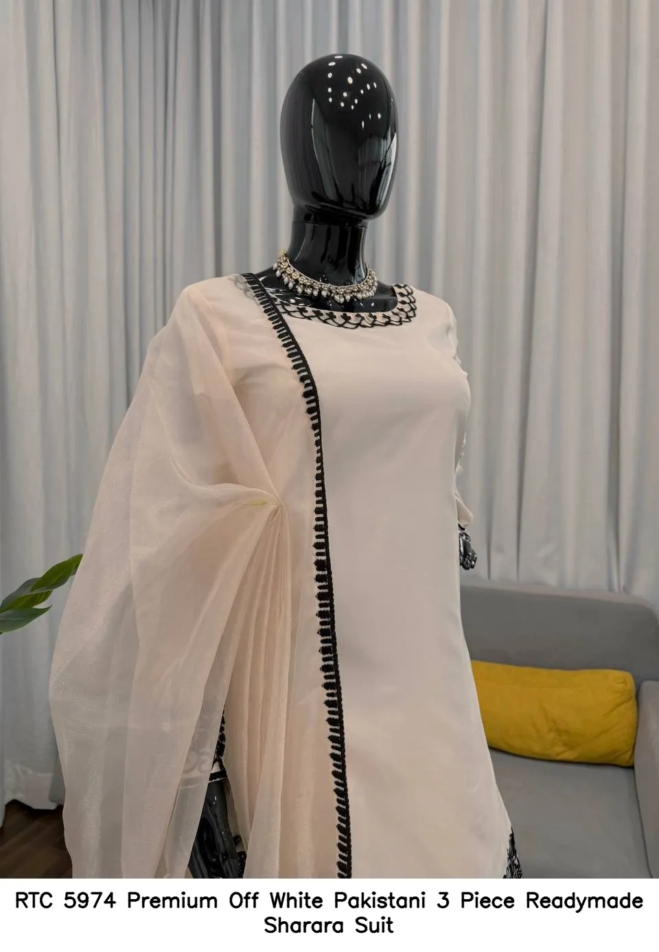 RTC 5974 Premium Off White Pakistani 3 Piece Readymade Sharara Suit