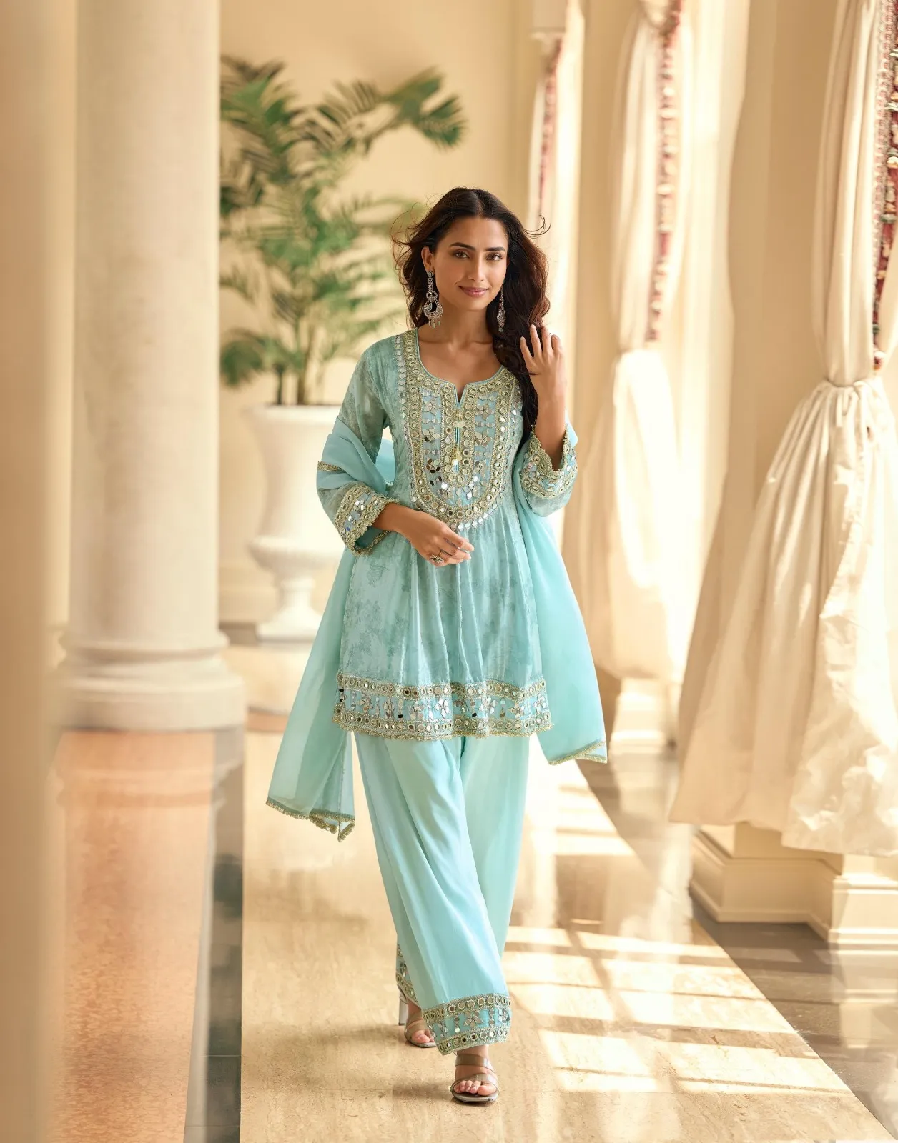 Sayuri Mirror Simar Silk With Embroidered Work Top Bottom And Dupatta Set