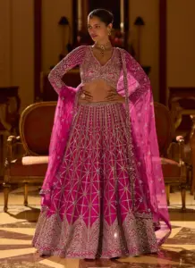 Rose Pink Silk Readymade Lehenga Choli with Embroidered Work for Bridal
