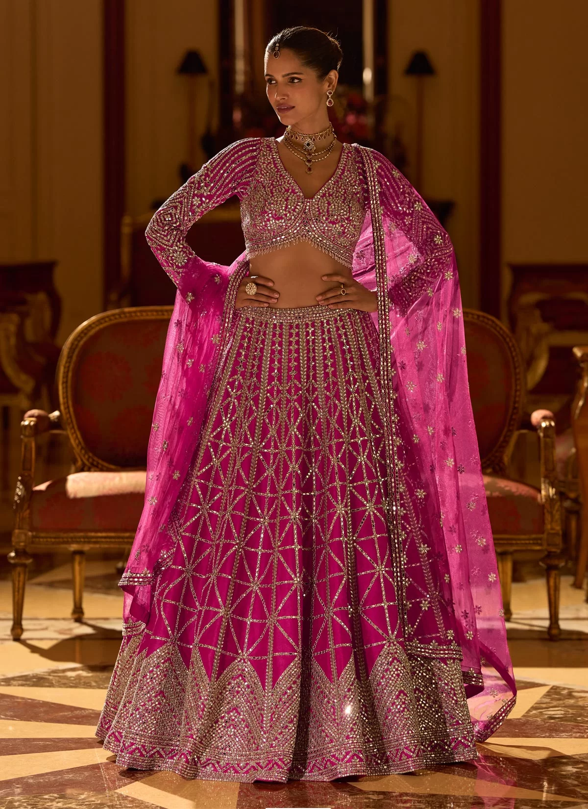 Rose Pink Silk Readymade Lehenga Choli with Embroidered Work for Bridal