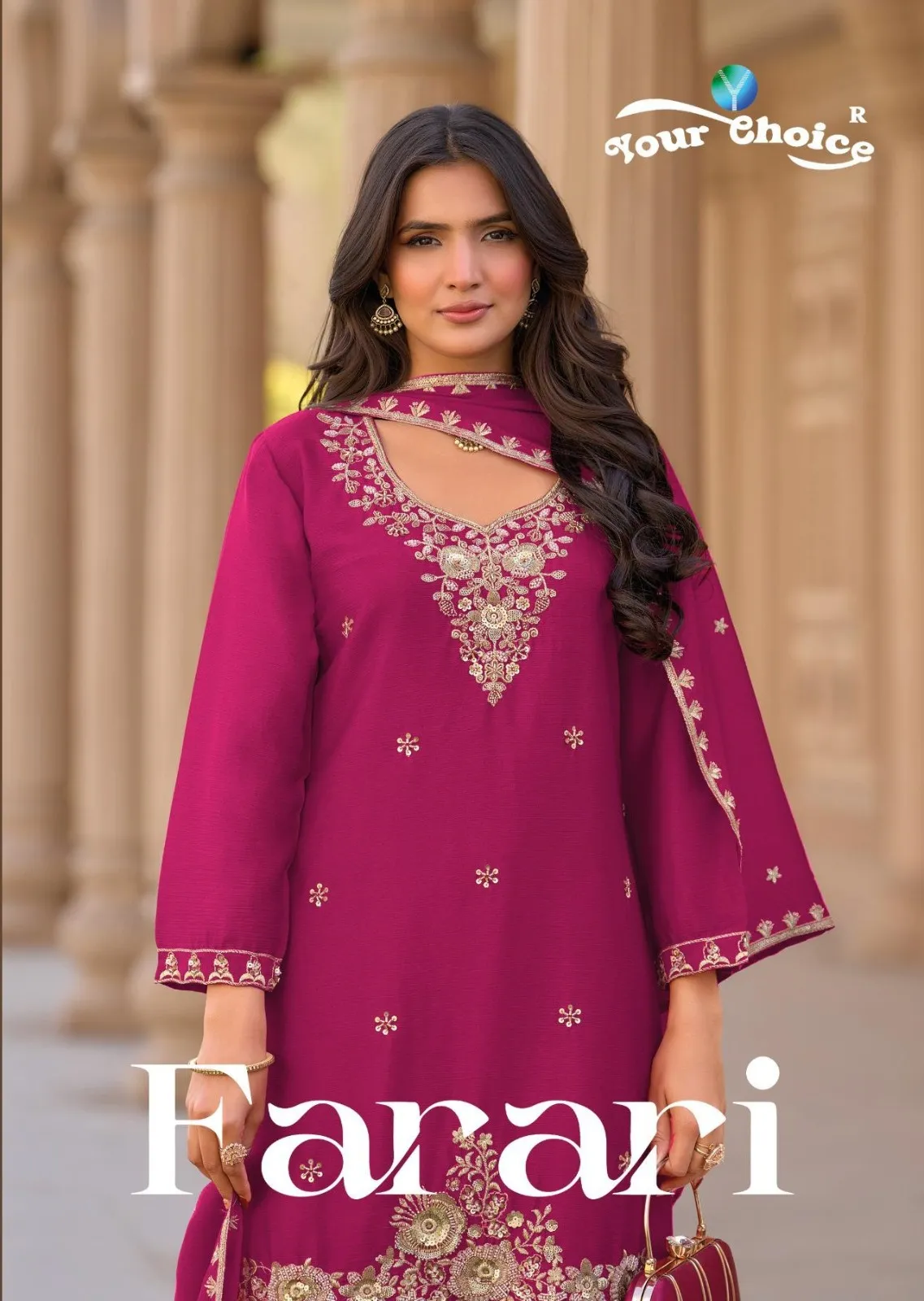 Your Choice Farari Premium Chinnon Silk Embroidery Work Salwar Suit