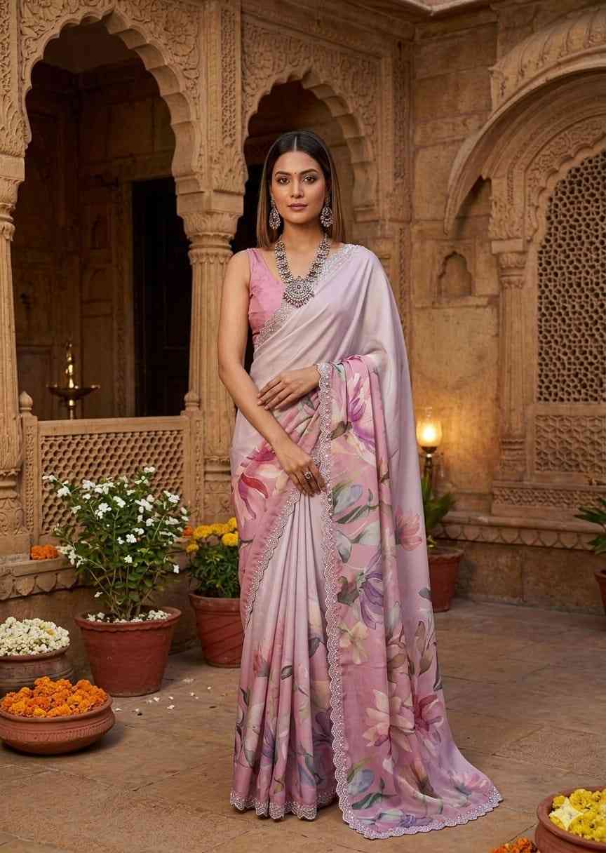 KC 909 Satin Georgette Hand Print Designer Saree Collection