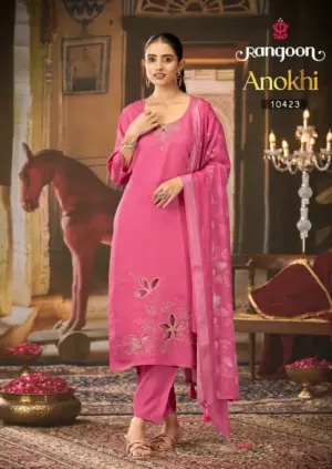 Rangoon Anokhi Viscose Embroidered Kurti Pant Dupatta Set