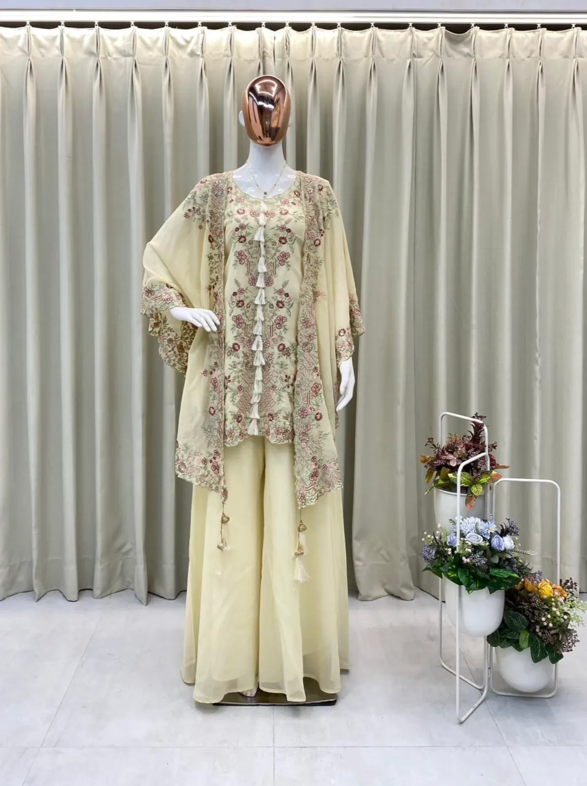 BE-406 Designer Kurta Plazzo Pair with Shrug Sequence Embroidery Work - Image 3