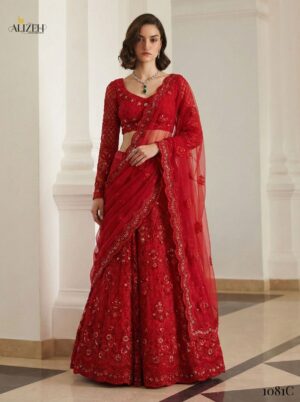 Alizeh Bridal Heritage Colours 1081 Butterfly Net Designer Lehenga Choli