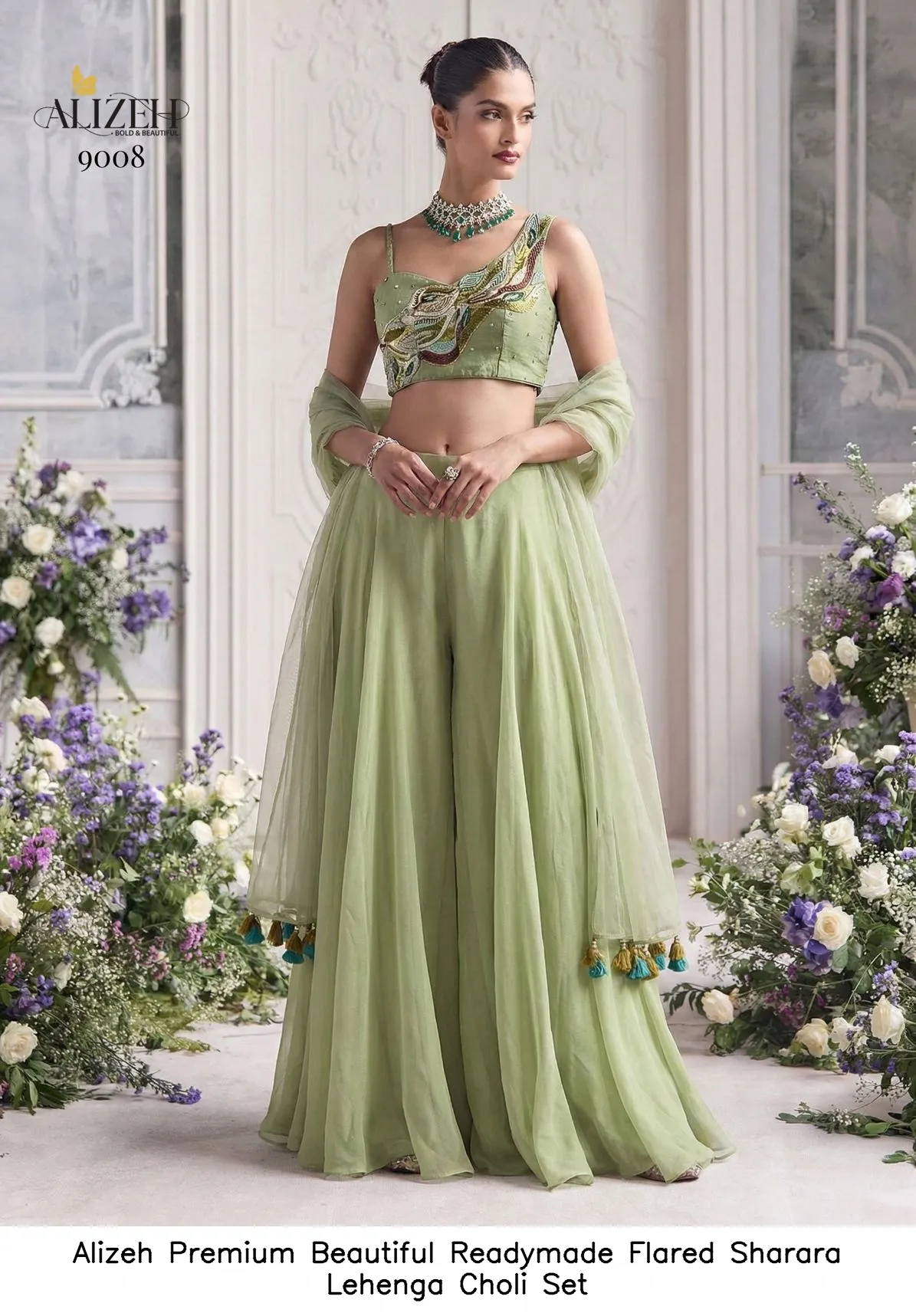 Alizeh Premium Beautiful Readymade Flared Sharara Lehenga Choli Set