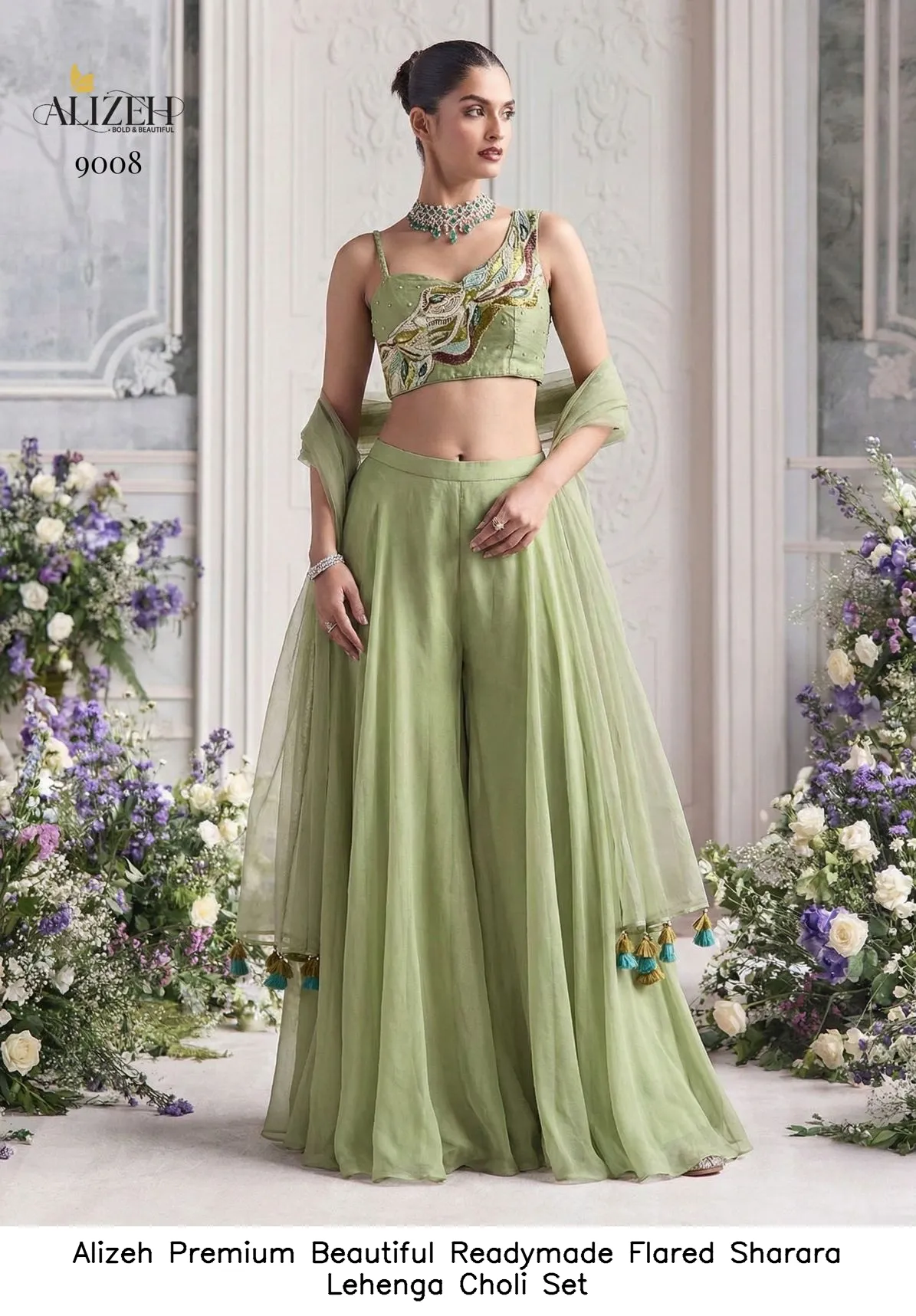 Alizeh Premium Beautiful Readymade Flared Sharara Lehenga Choli Set