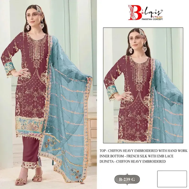 Bilqis B 239 E To H Chiffon With Embroidery Pakistani Salwar Suit