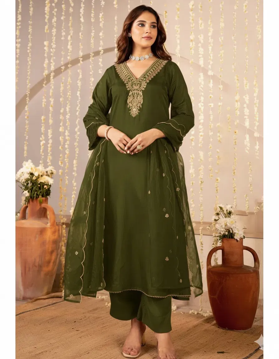 Dhruvi 407 Silk Festival Wear Kurti Pant And Dupatta Set