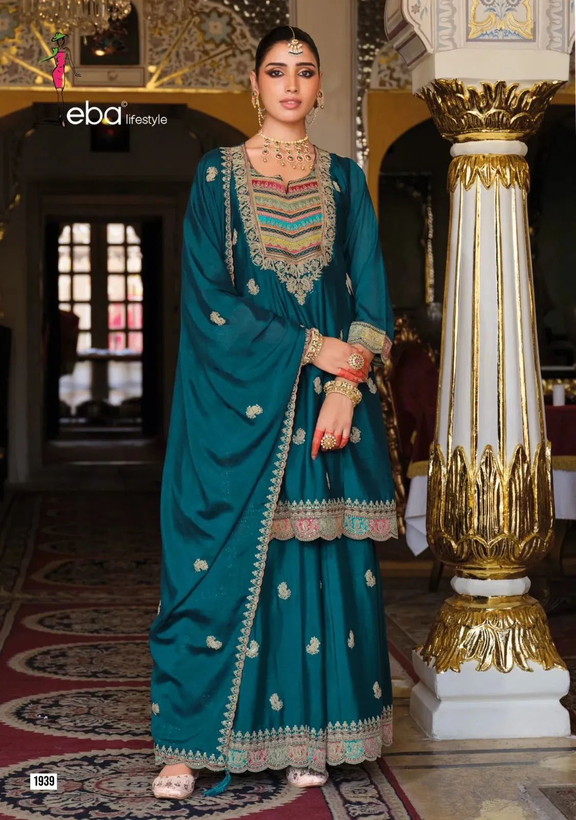 Eba Rivaa Chinon With Embroidery Work Top Plazzo And Dupatta Set
