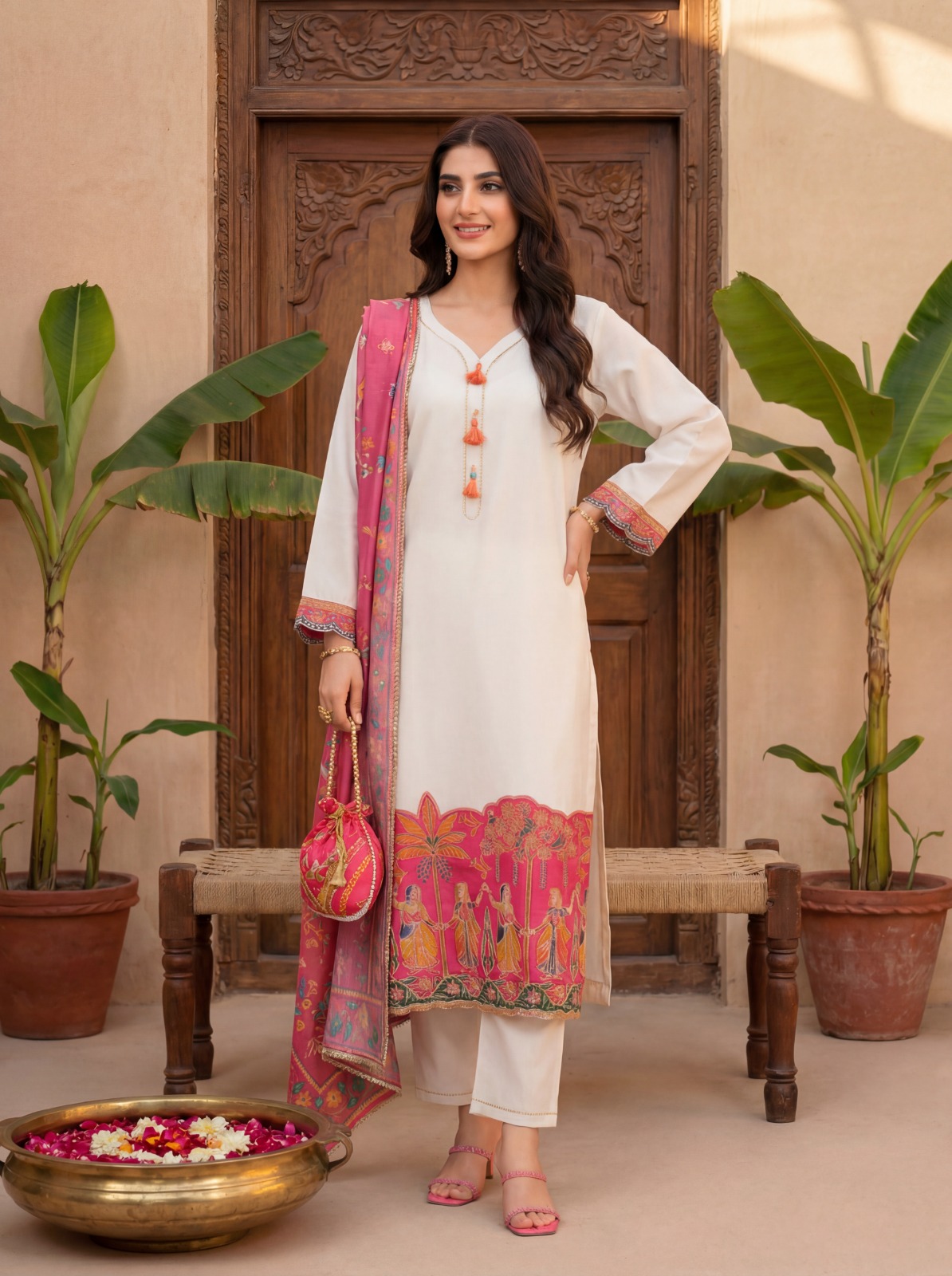 Indo Era 2614 Silk Blend Motifs Dyed Thread Work Kurta With Bottom & Dupatta Set - Image 4