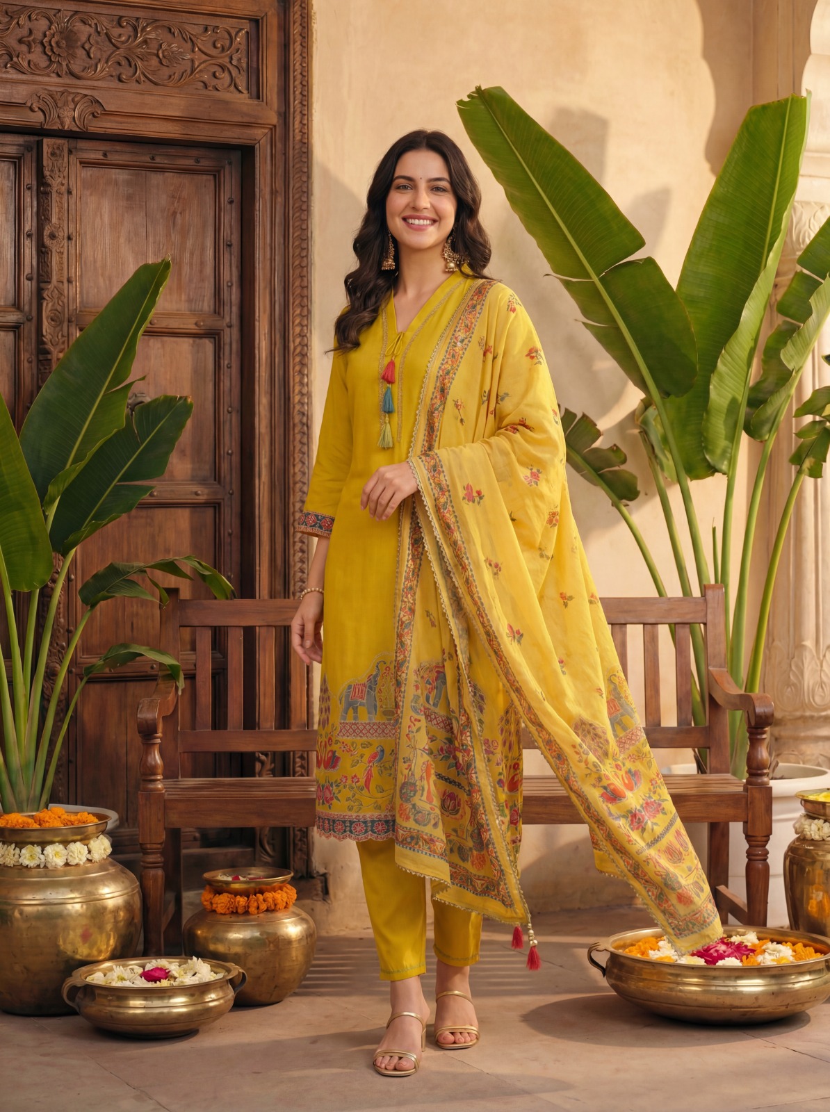 Indo Era 2614 Silk Blend Motifs Dyed Thread Work Kurta With Bottom & Dupatta Set - Image 2