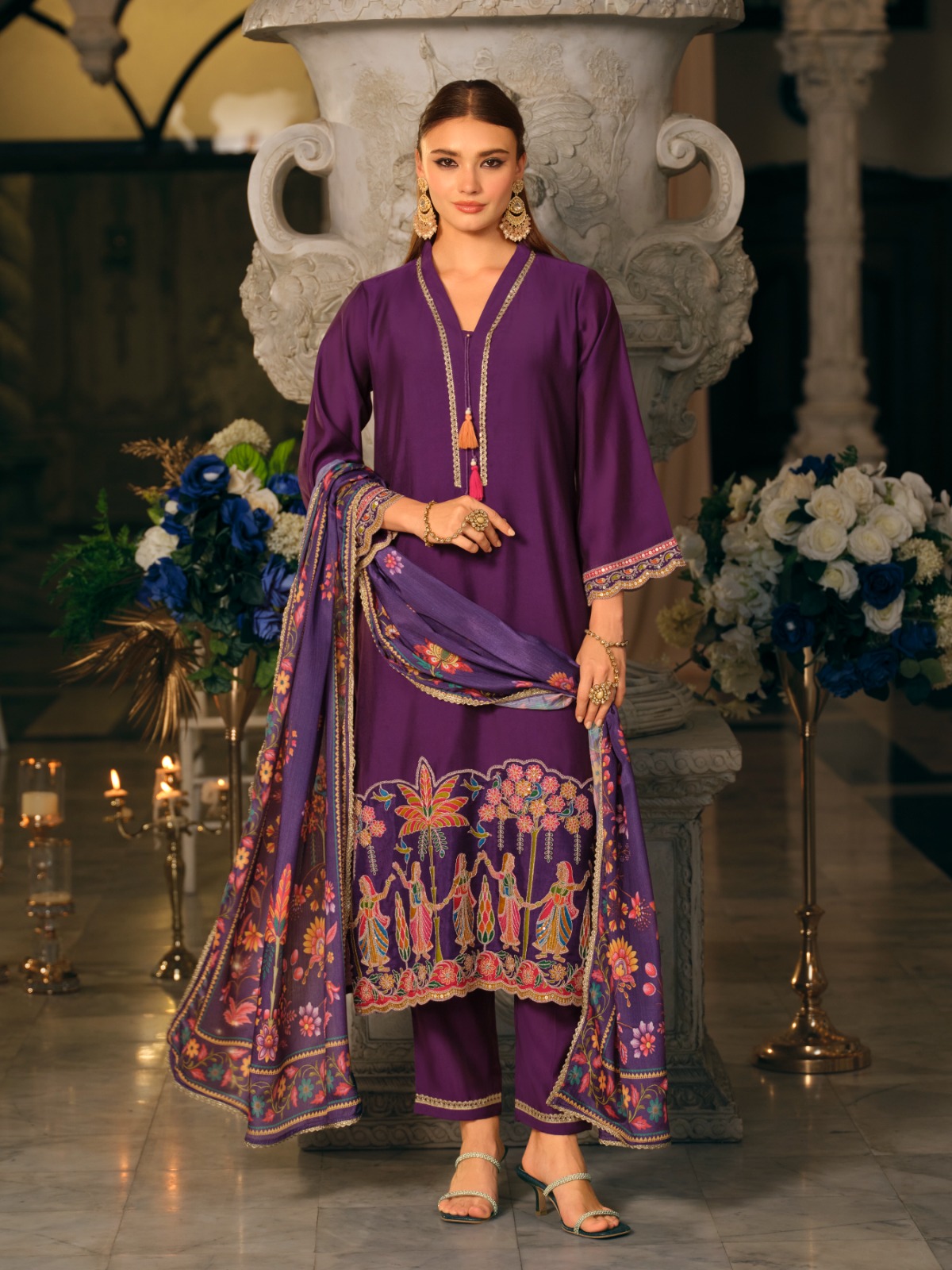 Indo Era 2614 Silk Blend Motifs Dyed Thread Work Kurta With Bottom & Dupatta Set