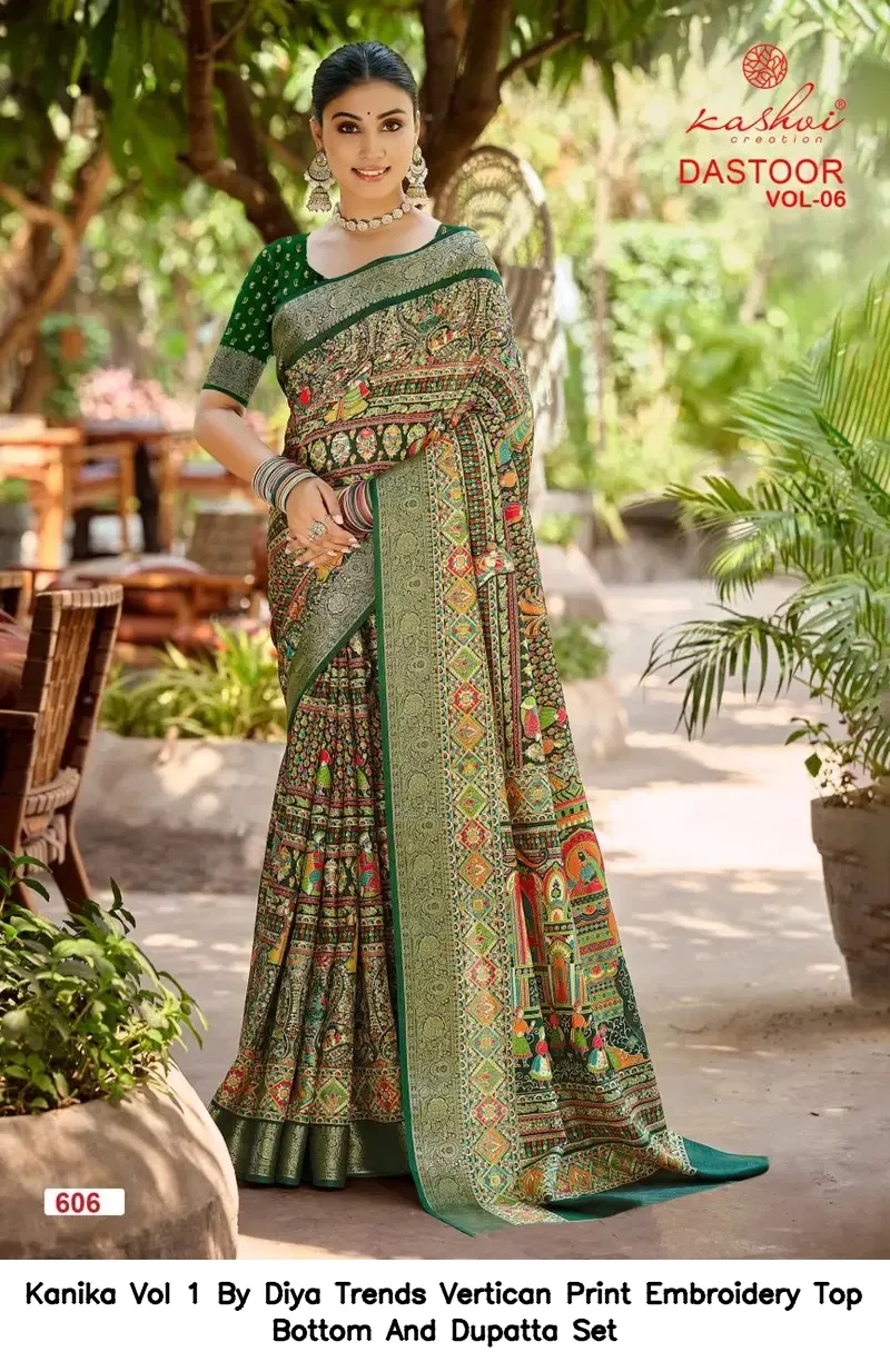 Kanika Vol 1 By Diya Trends Vertican Print Embroidery Top Bottom And Dupatta Set