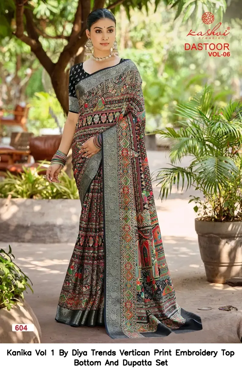 Kanika Vol 1 By Diya Trends Vertican Print Embroidery Top Bottom And Dupatta Set
