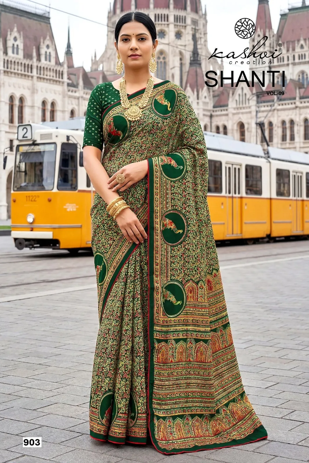 Kashvi Shanti Vol 9 Bright Moss Foil Printed Fancy Saree Catalog