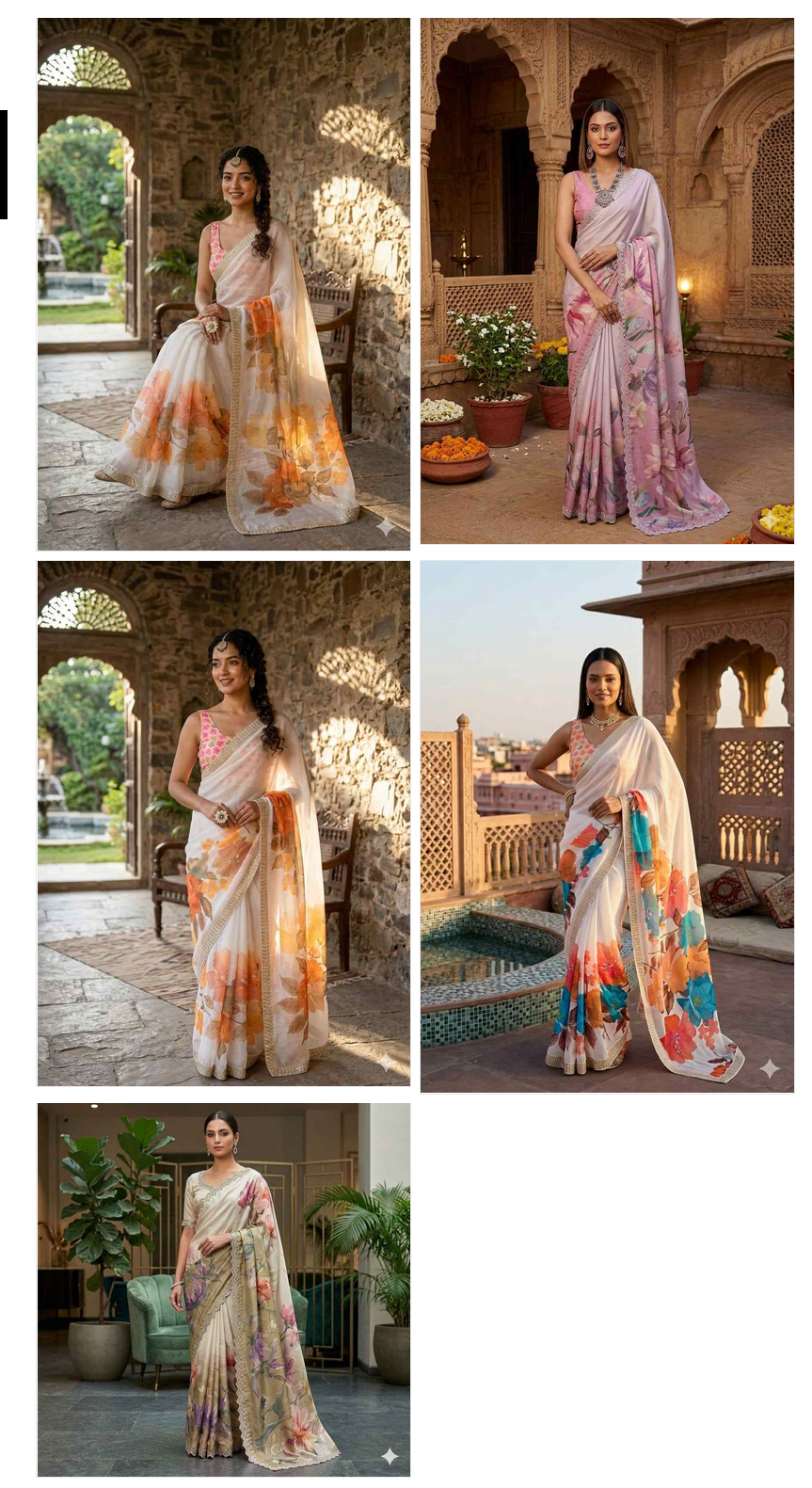 KC 909 Satin Georgette Hand Print Designer Saree Collection - Image 5