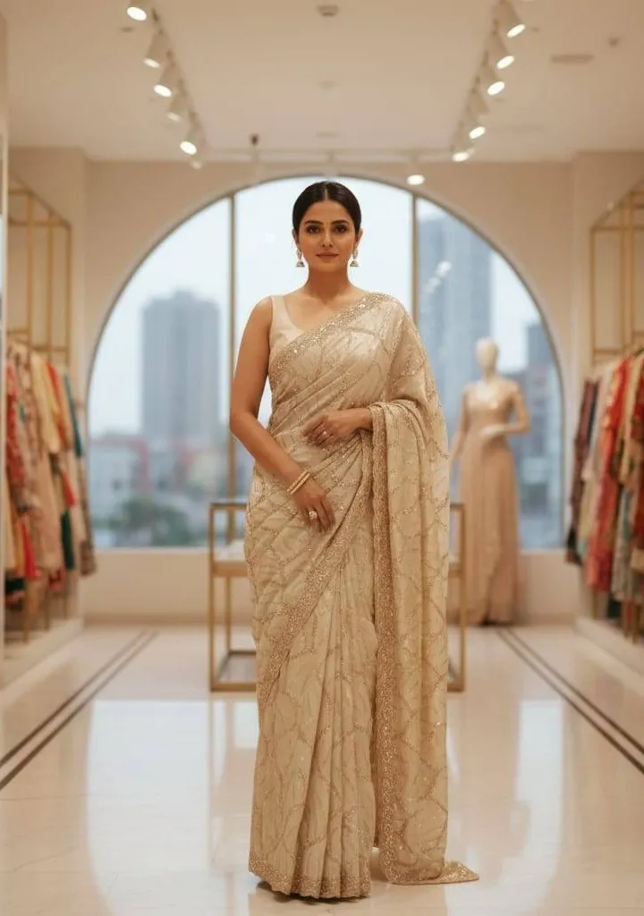 KC 961 Space Silk Sequence And Cutdana Handworked Designer Saree