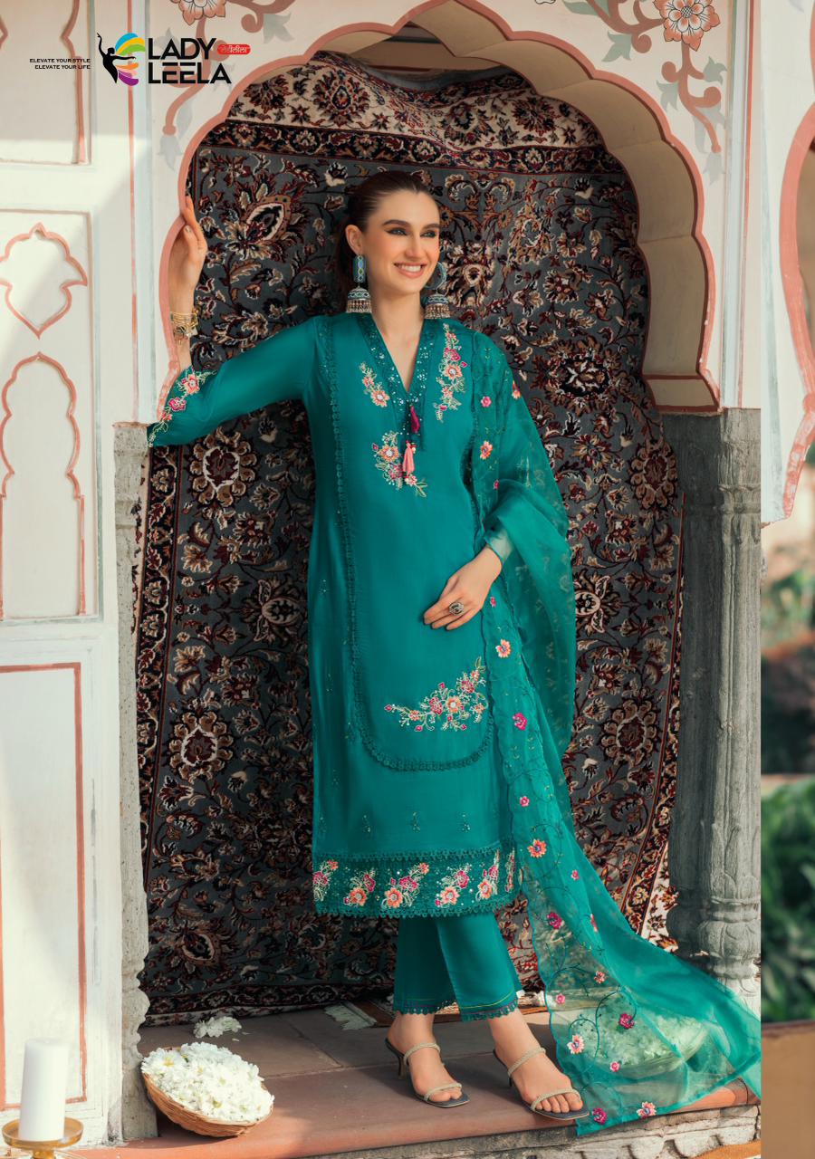 Lady Leela Leyla Viscose Chanderi Embroidered Top Bottom Dupatta Set - Image 12