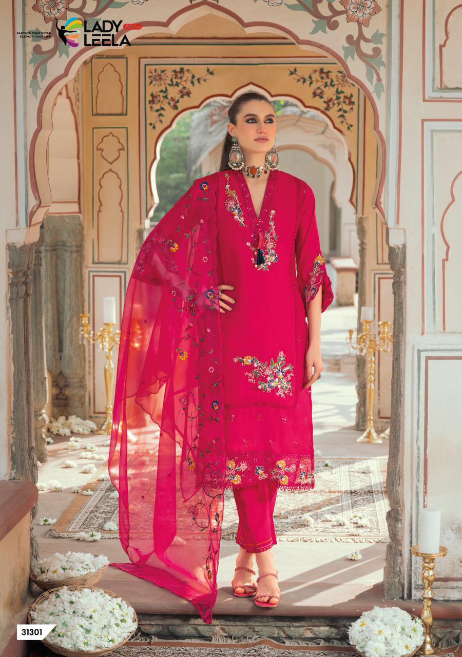 Lady Leela Leyla Viscose Chanderi Embroidered Top Bottom Dupatta Set - Image 10