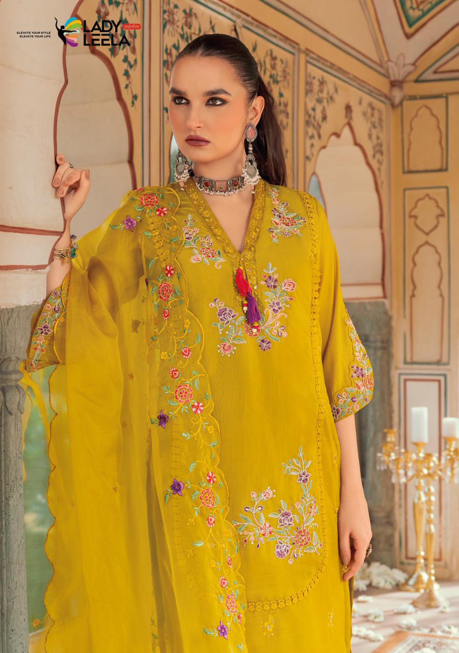Lady Leela Leyla Viscose Chanderi Embroidered Top Bottom Dupatta Set - Image 6