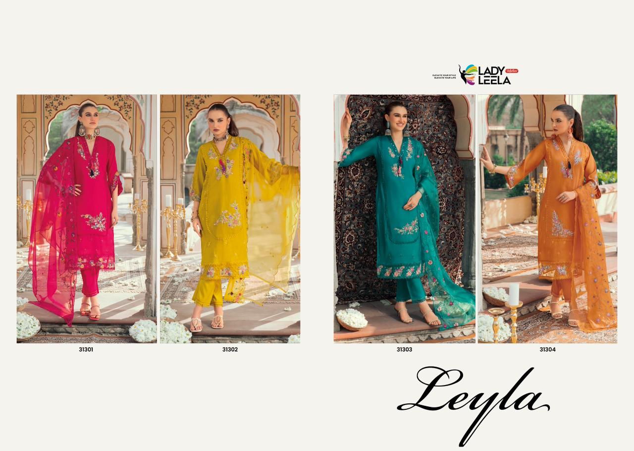 Lady Leela Leyla Viscose Chanderi Embroidered Top Bottom Dupatta Set - Image 13