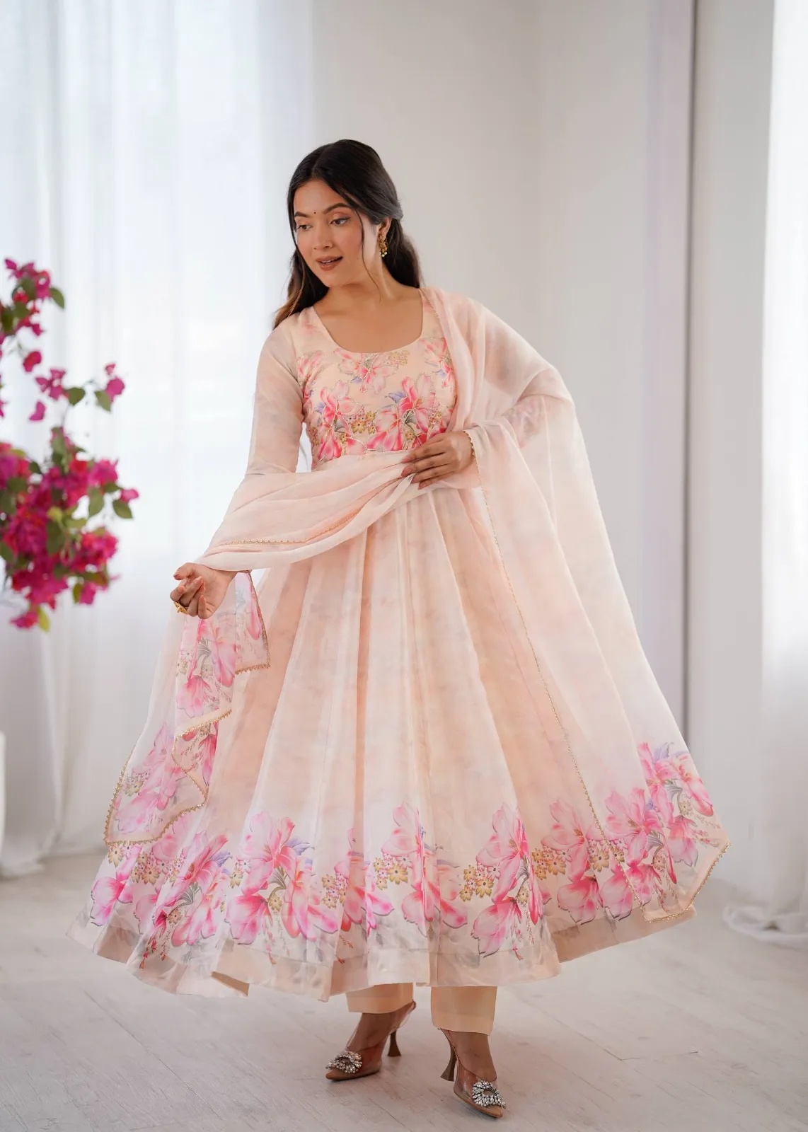 MBL 552 Party Wear Look Organza Taby Silk Gown With Dupatta Set