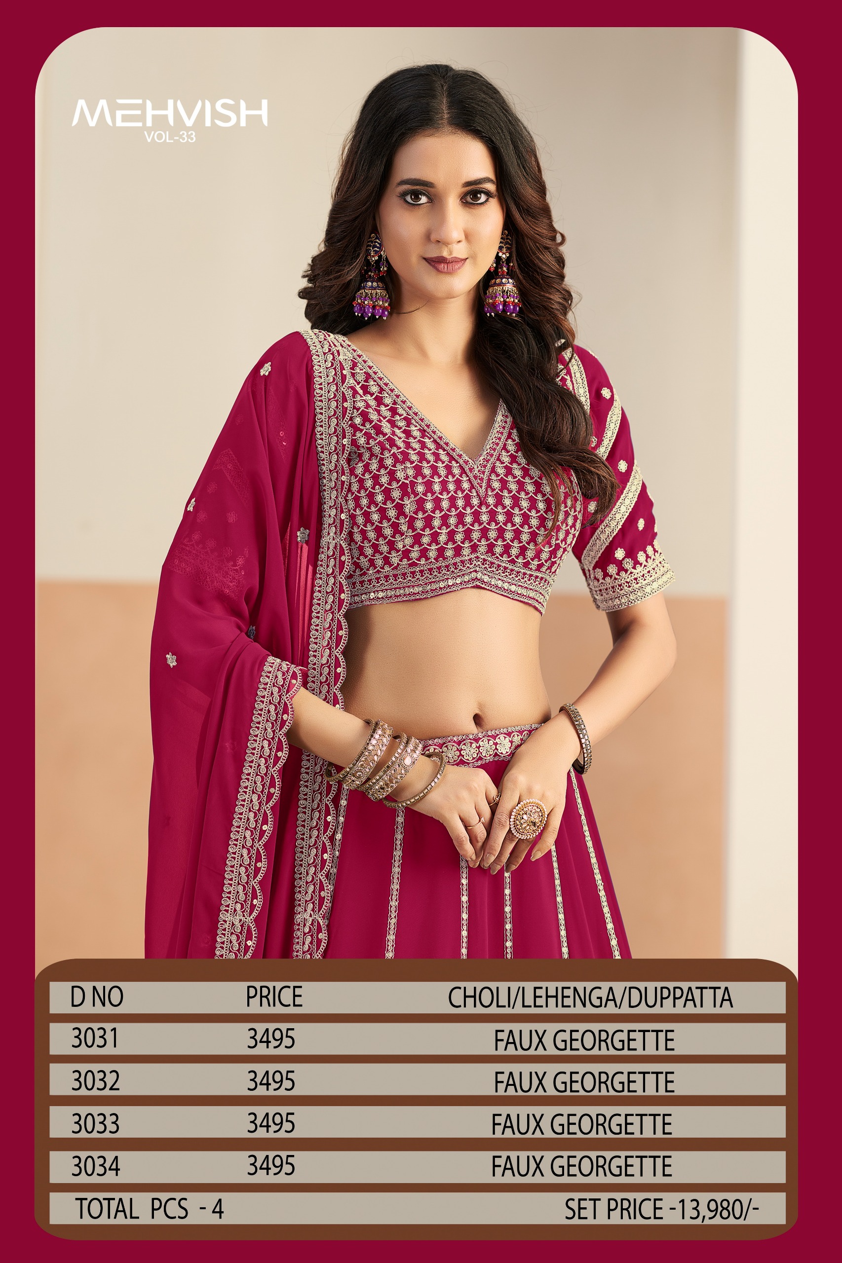 Mehvish Vol 33 Faux Georgette With Work Lehenga Choli Set — Wholesale Lehenga, Vardan Ethnic wholesale from Surat — view 9