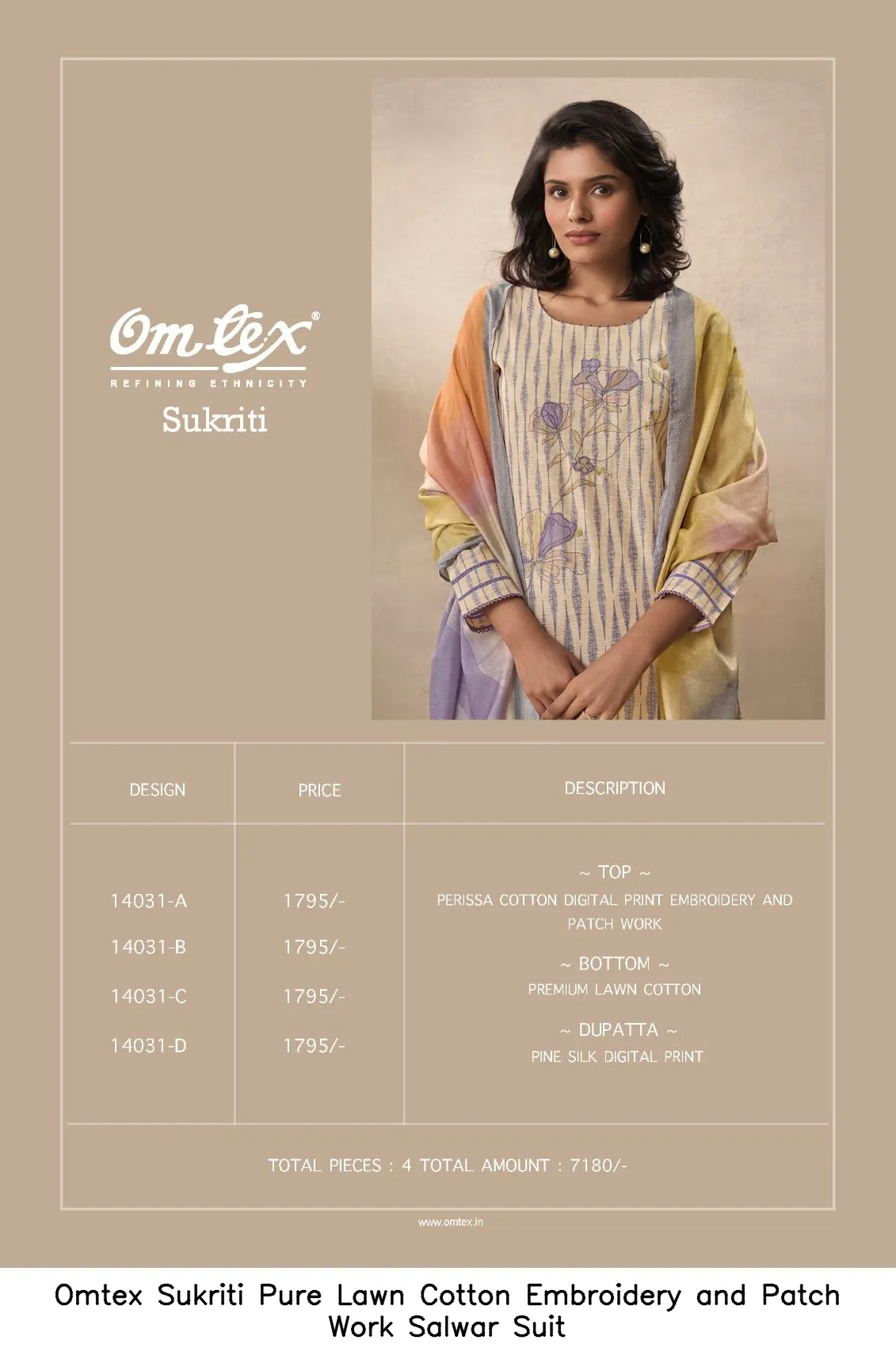 Omtex Sukriti Pure Lawn Cotton Embroidery and Patch Work Salwar Suit