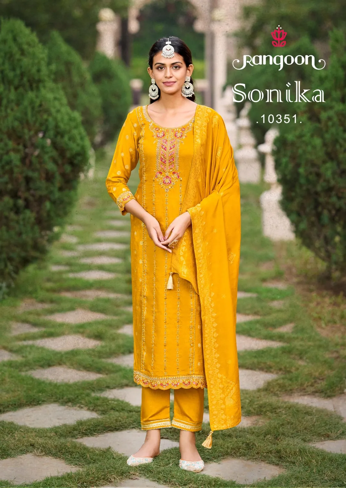 Rangoon Sonika Viscose Jacquard With Khatli Work Kurti Pant And Dupatta