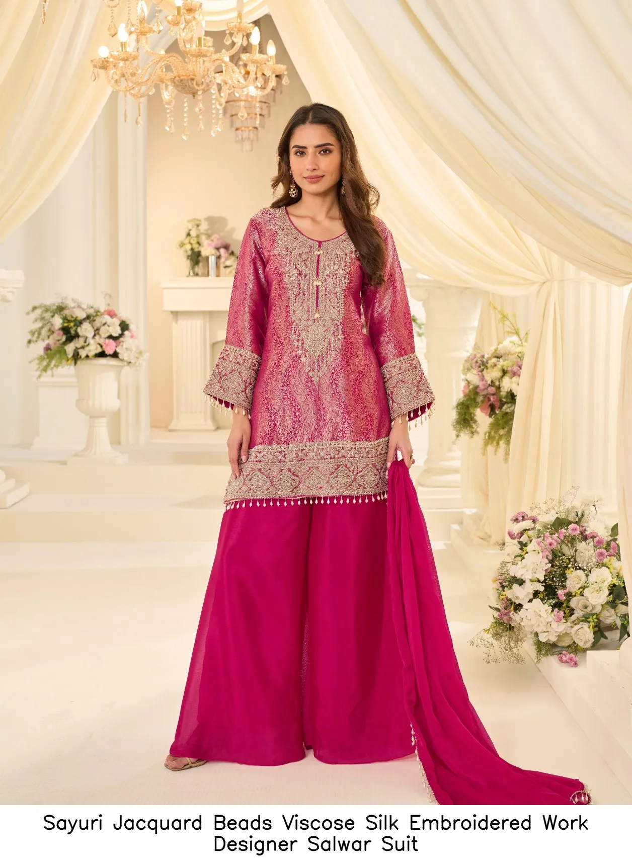 Sayuri Jacquard Beads Viscose Silk Embroidered Work Designer Salwar Suit