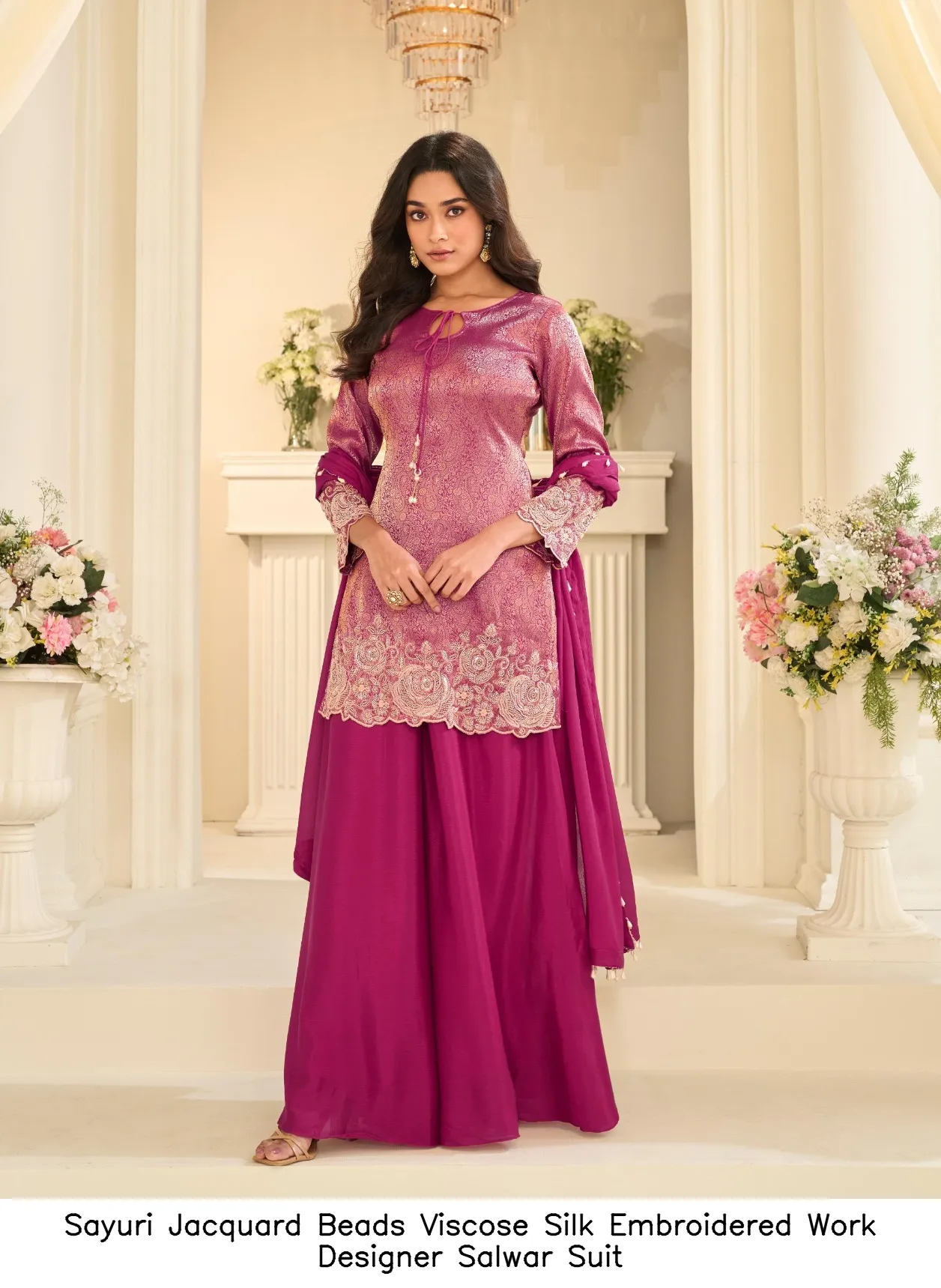 Sayuri Jacquard Beads Viscose Silk Embroidered Work Designer Salwar Suit