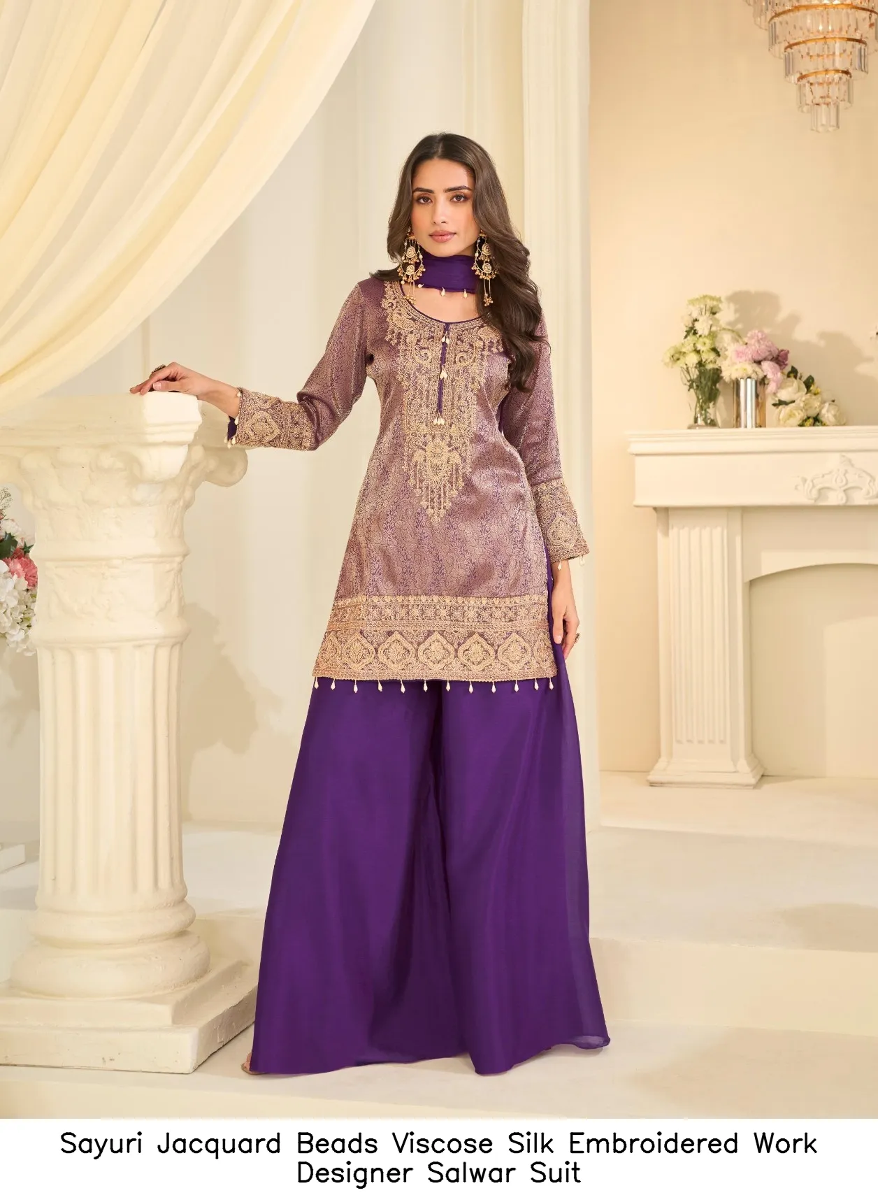 Sayuri Jacquard Beads Viscose Silk Embroidered Work Designer Salwar Suit