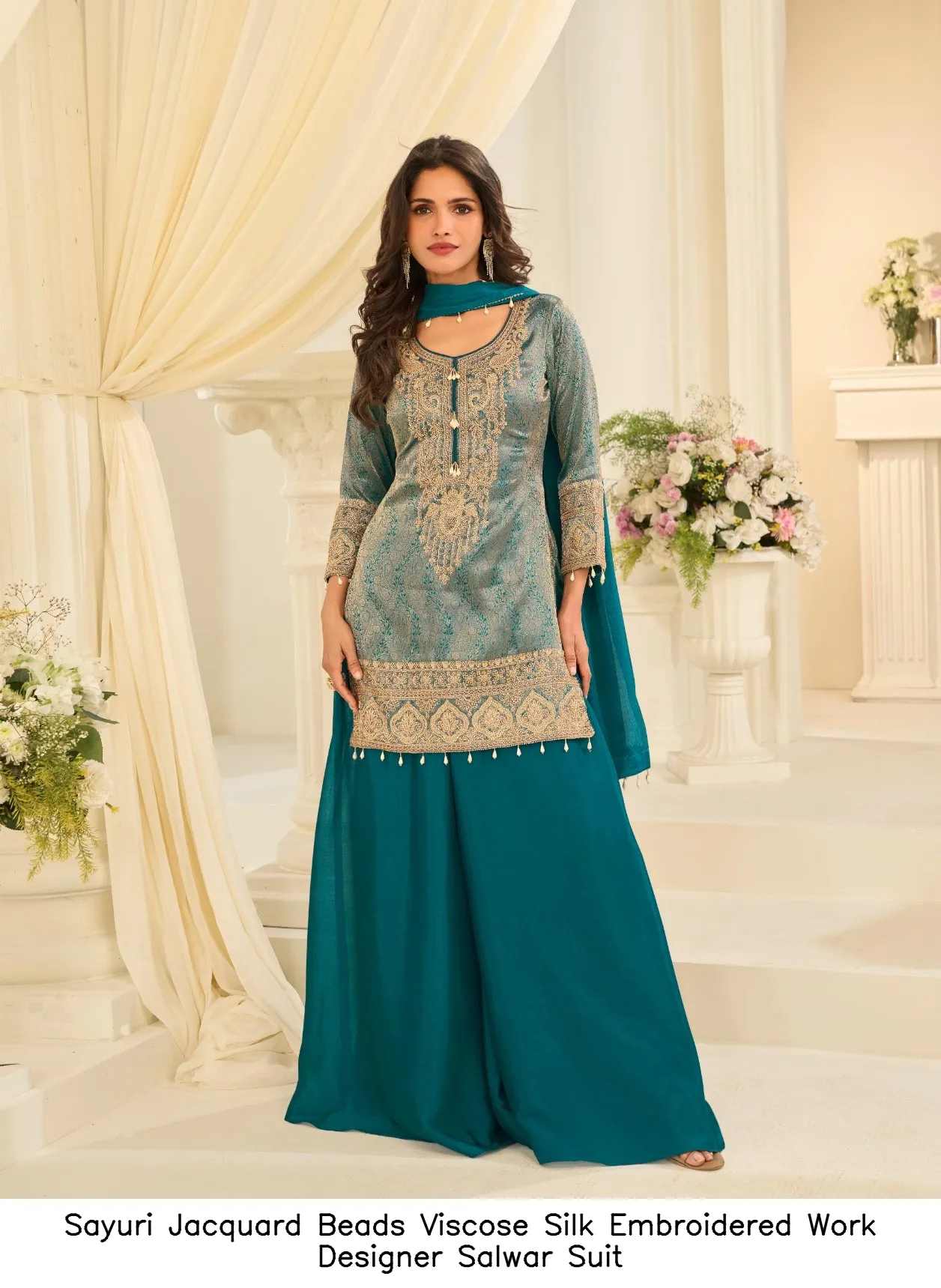 Sayuri Jacquard Beads Viscose Silk Embroidered Work Designer Salwar Suit