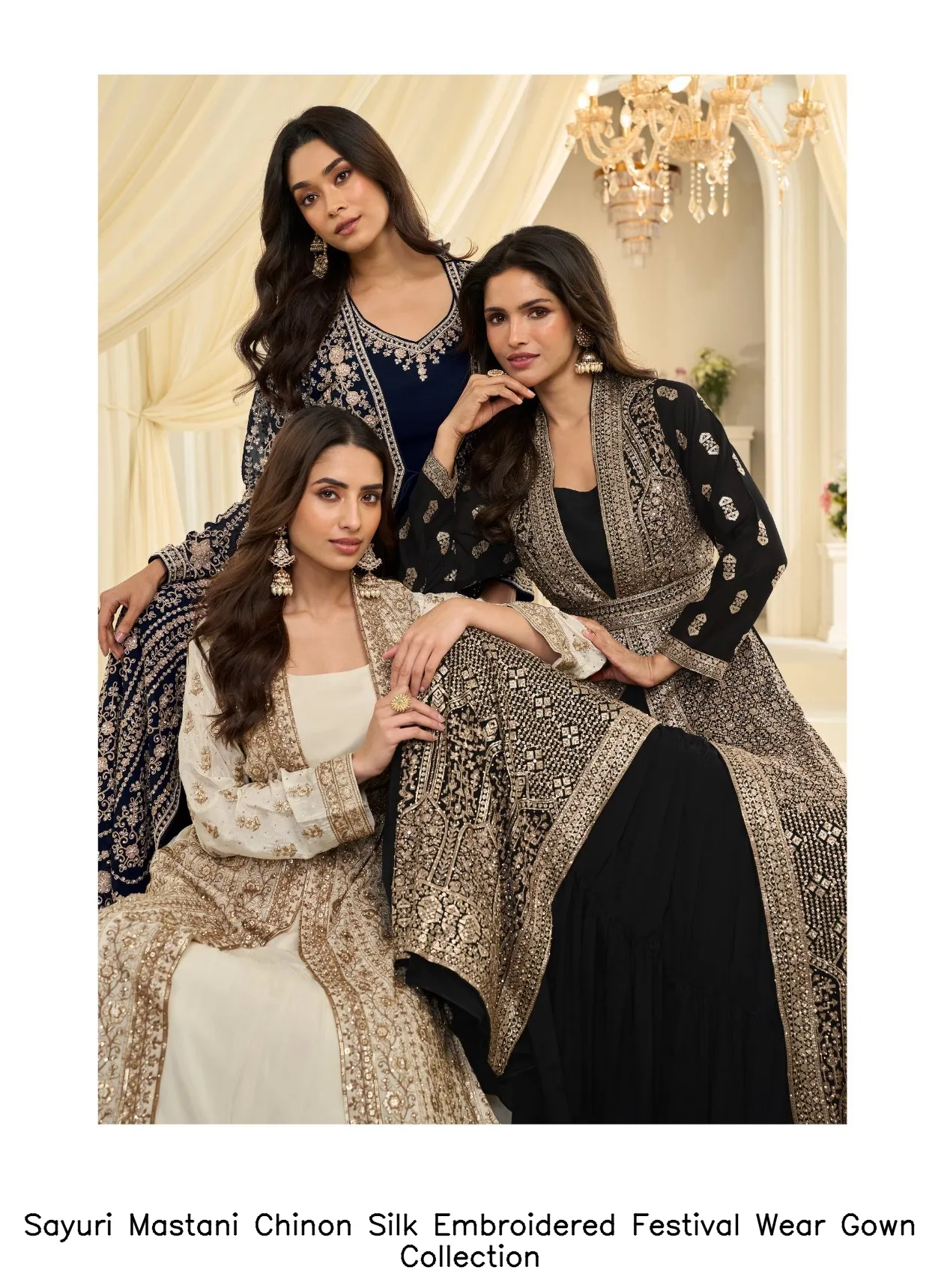 Sayuri Mastani Chinon Silk Embroidered Festival Wear Gown Collection