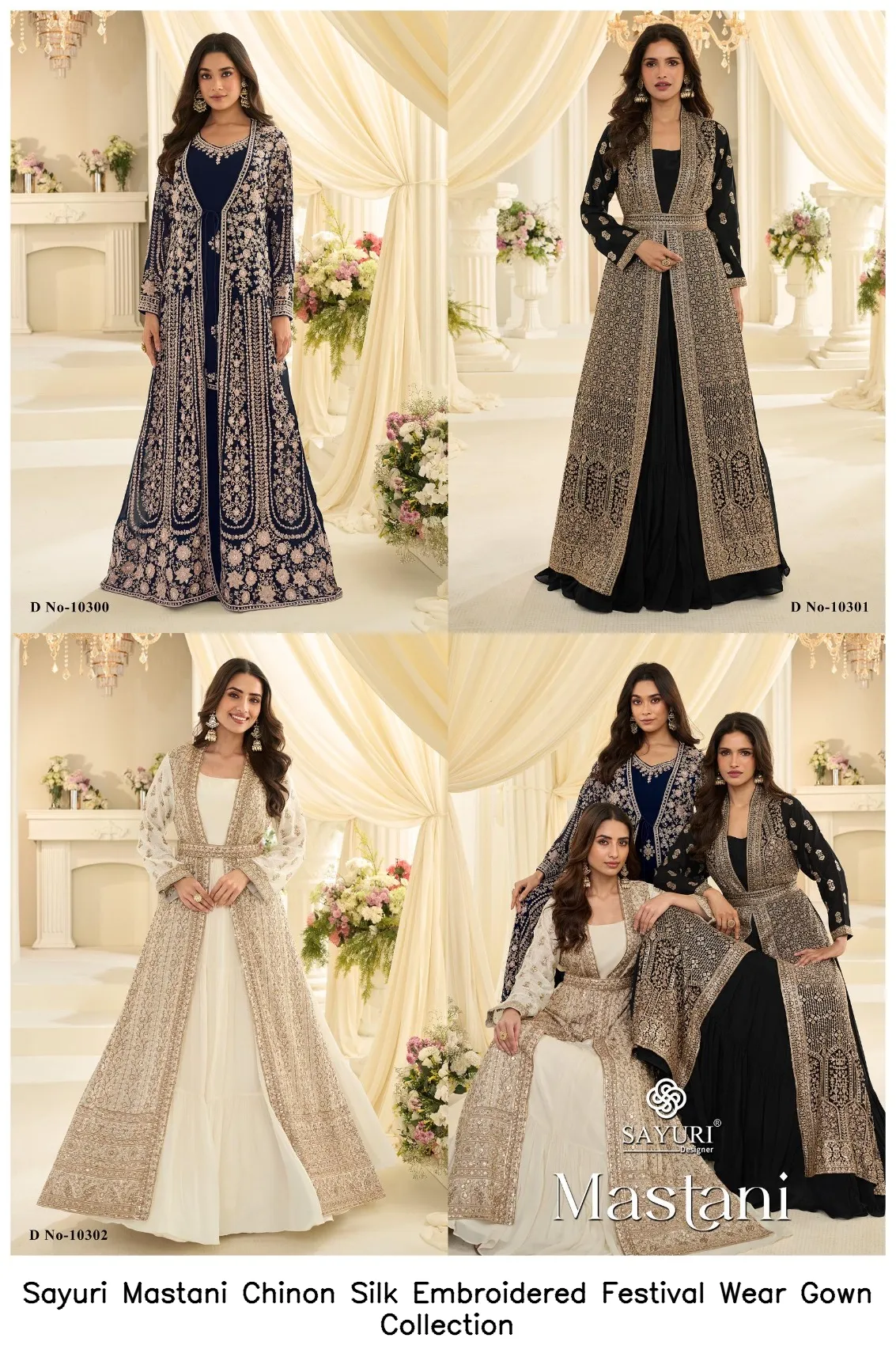 Sayuri Mastani Chinon Silk Embroidered Festival Wear Gown Collection