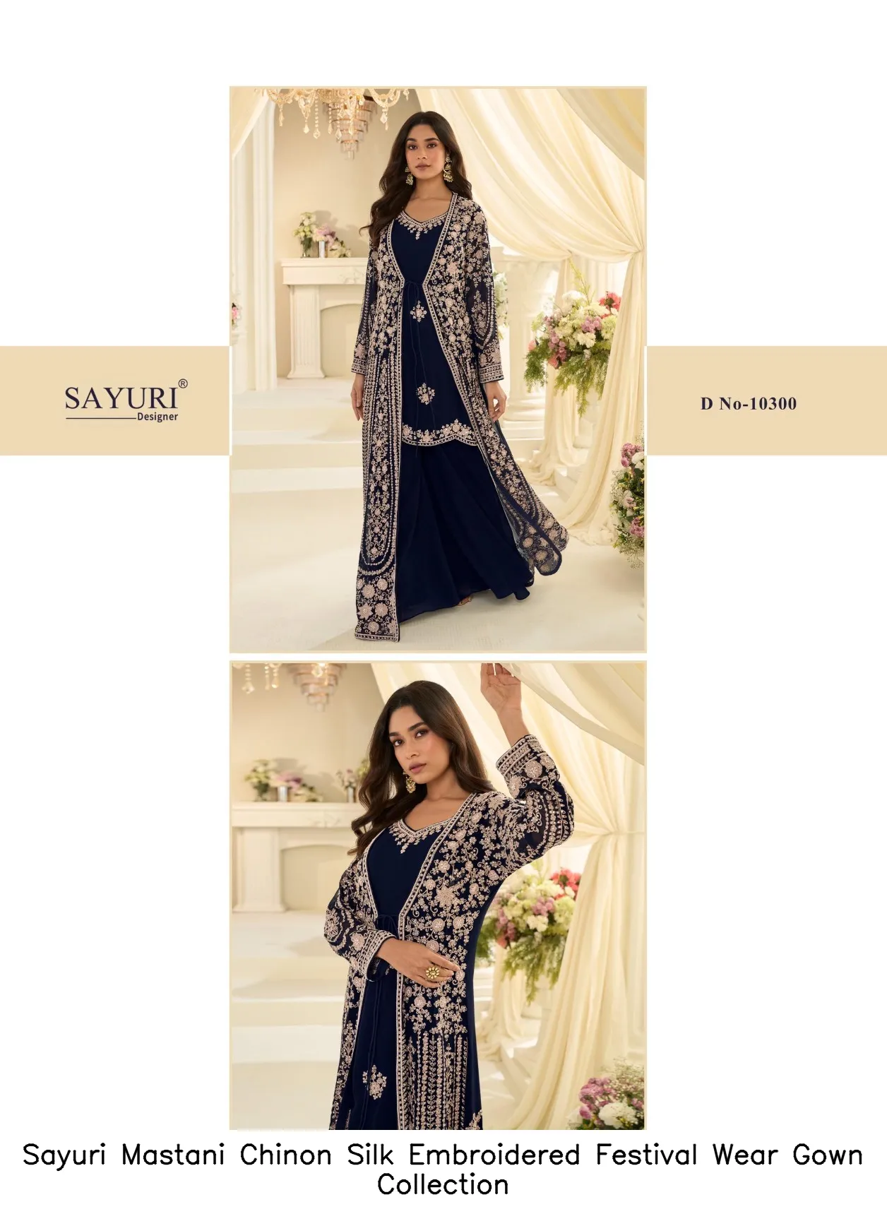Sayuri Mastani Chinon Silk Embroidered Festival Wear Gown Collection