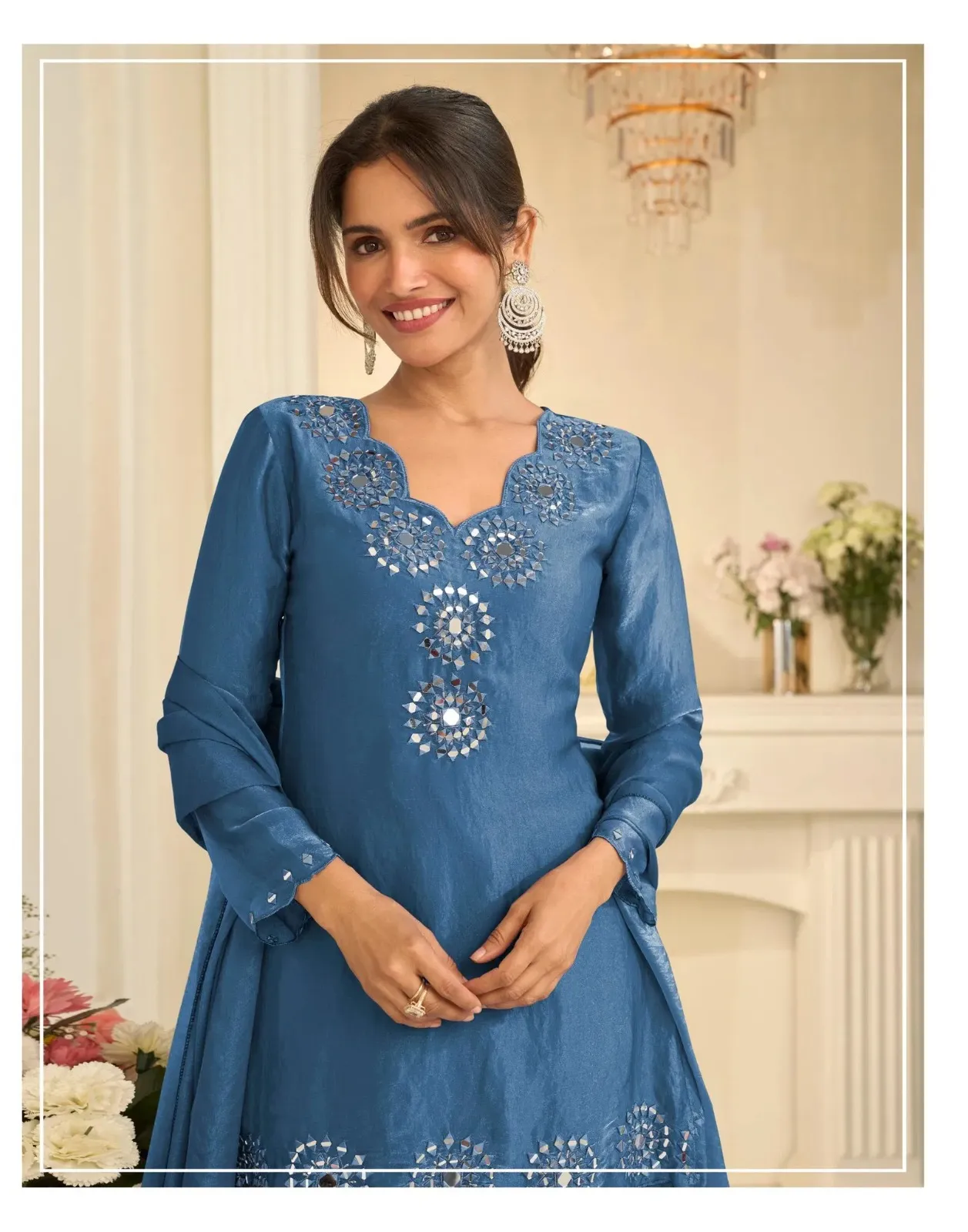 Sayuri Mirror 10303 Tora Silk With Mirror Work Top Plazzo And Dupatta Set