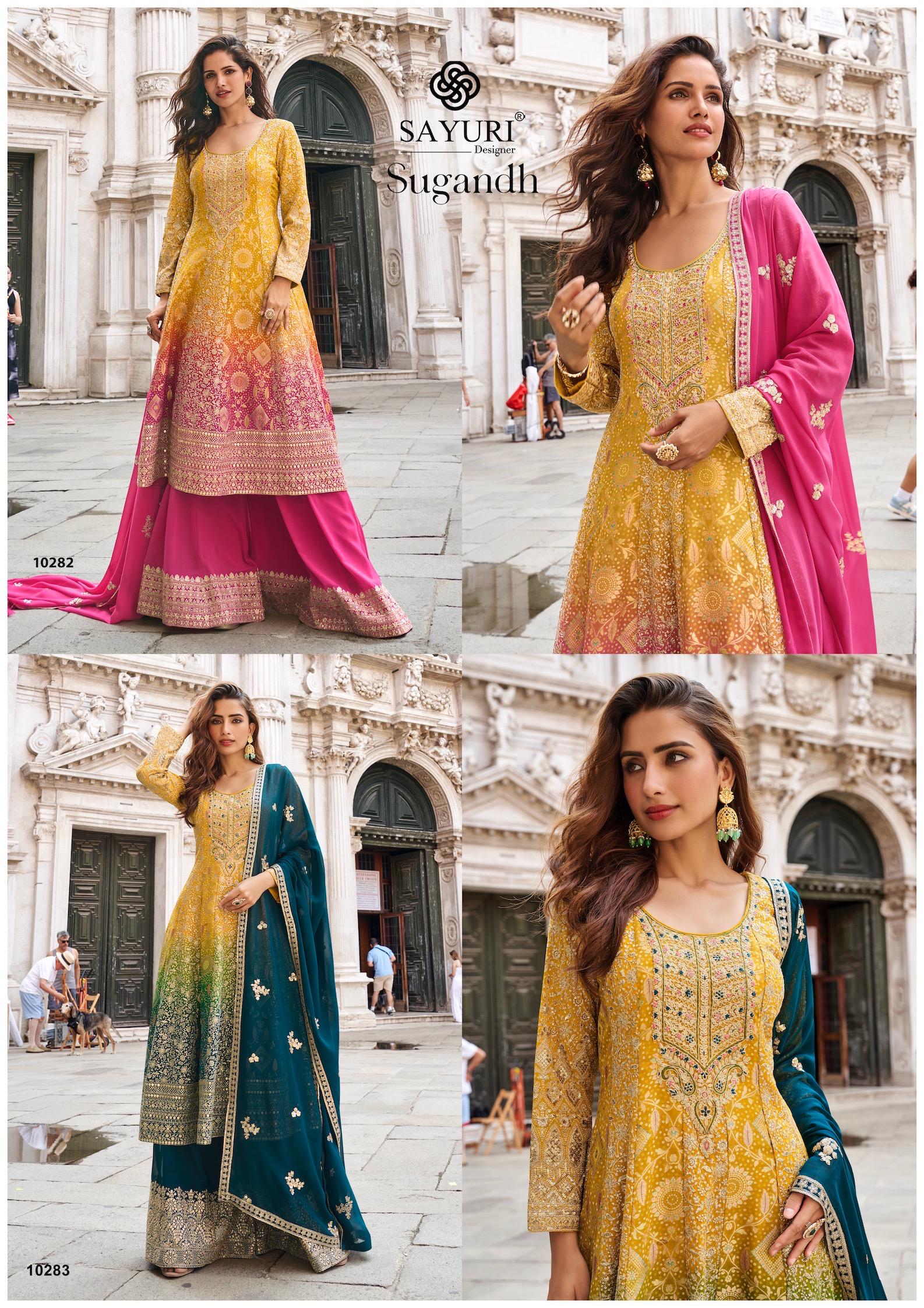 Sayuri Sugandh Viscose Jacquard Silk Embroidered Sharara Suit Collection — Wholesale Readymade Suit, MPA wholesale from Surat - Gallery Image 6