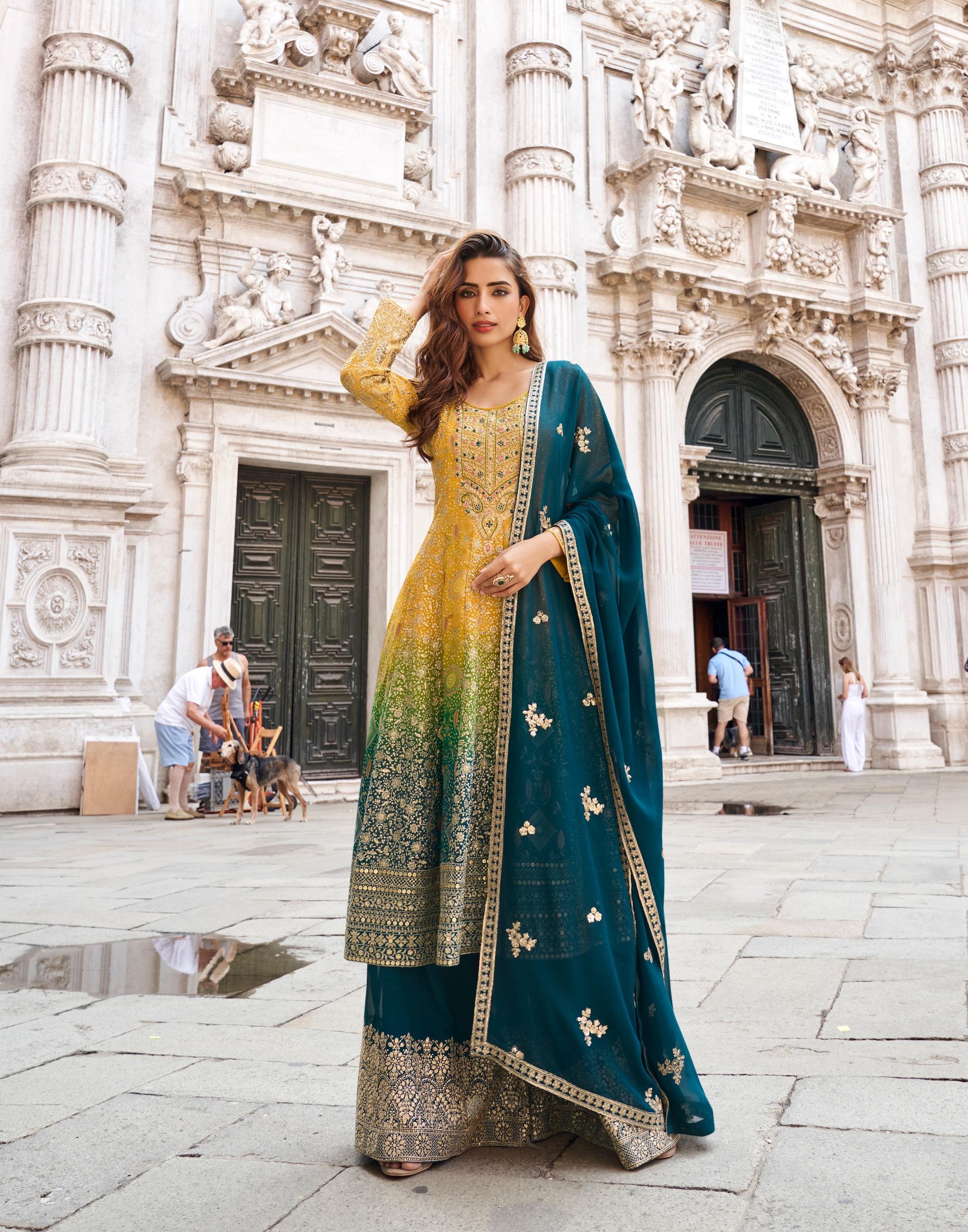 Sayuri Sugandh Viscose Jacquard Silk Embroidered Sharara Suit Collection — Wholesale Readymade Suit, MPA wholesale from Surat — view 1