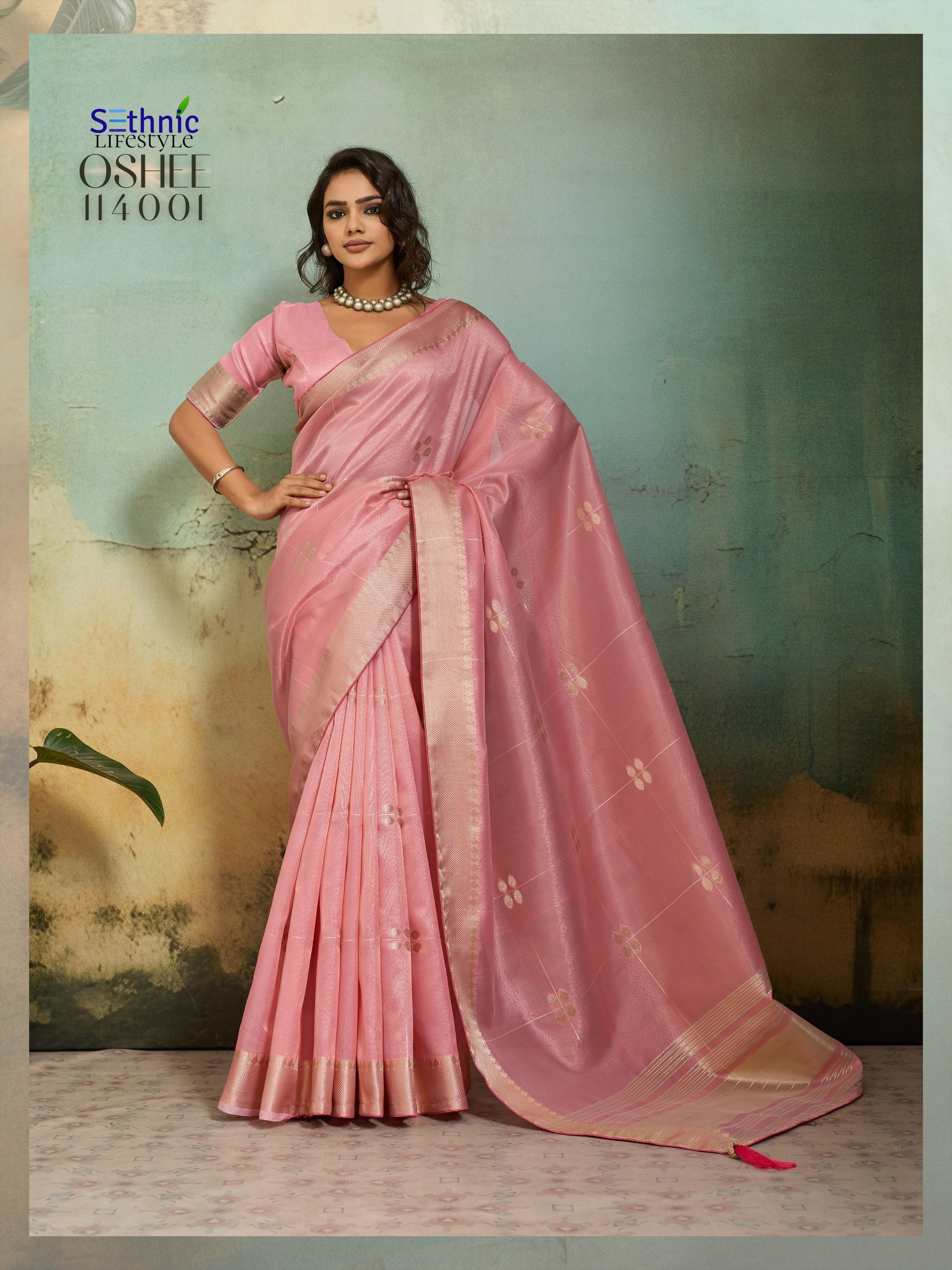 Sethnic Oshee Vibe Tissue Linen Zari Woven Festival Wear Saree