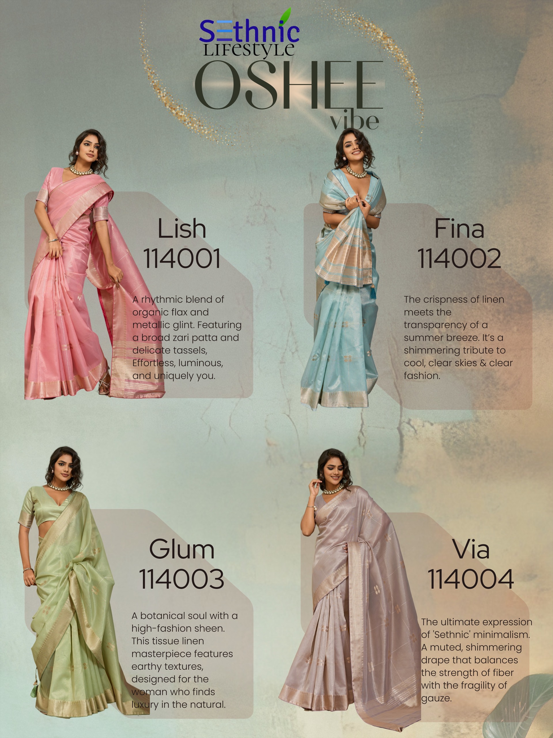 Sethnic Oshee Vibe Tissue Linen Zari Woven Festival Wear Saree — Wholesale Sarees, Sethnic Lifestyle wholesale from Surat — view 6