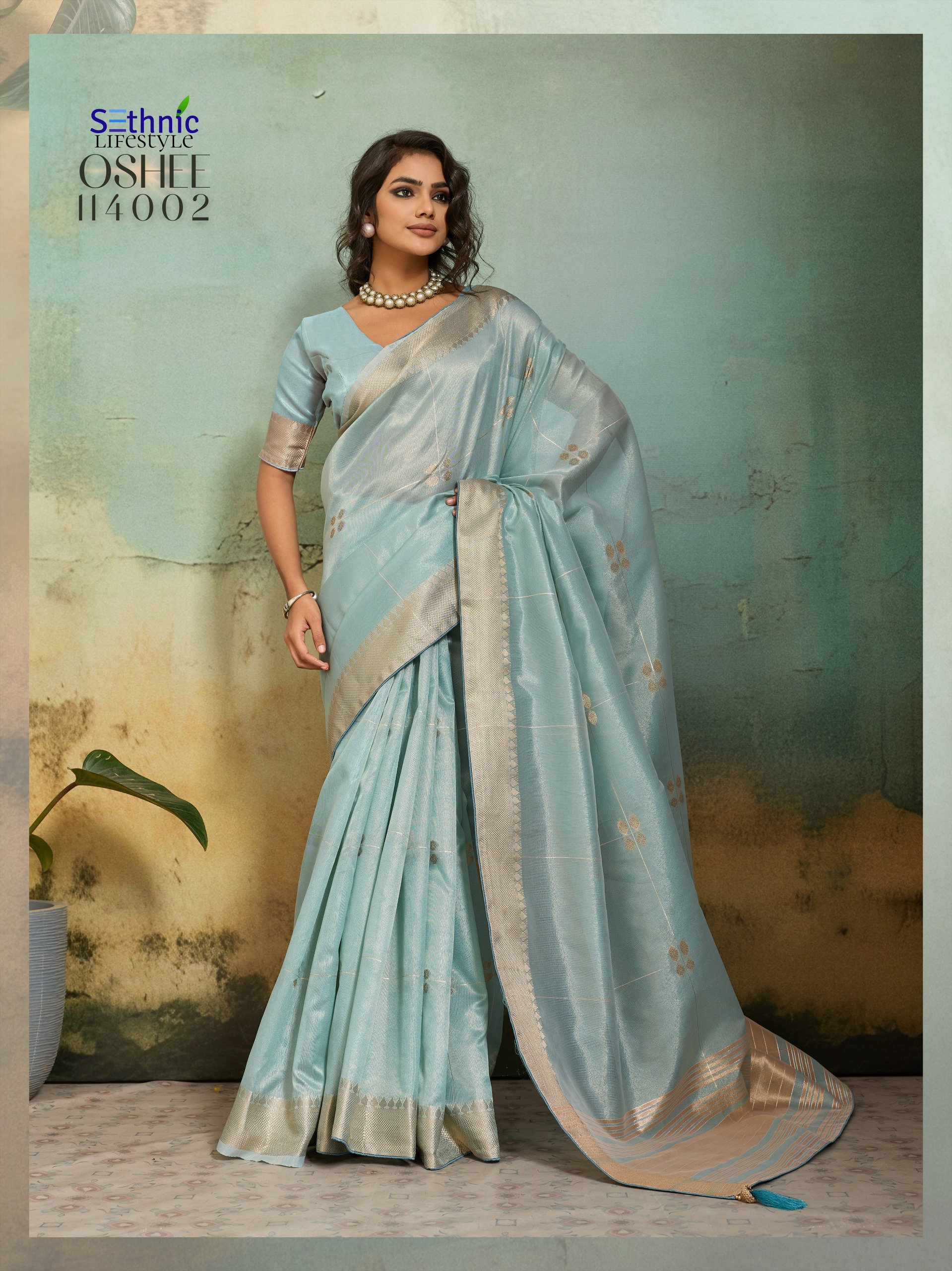 Sethnic Oshee Vibe Tissue Linen Zari Woven Festival Wear Saree — Wholesale Sarees, Sethnic Lifestyle wholesale from Surat — view 5
