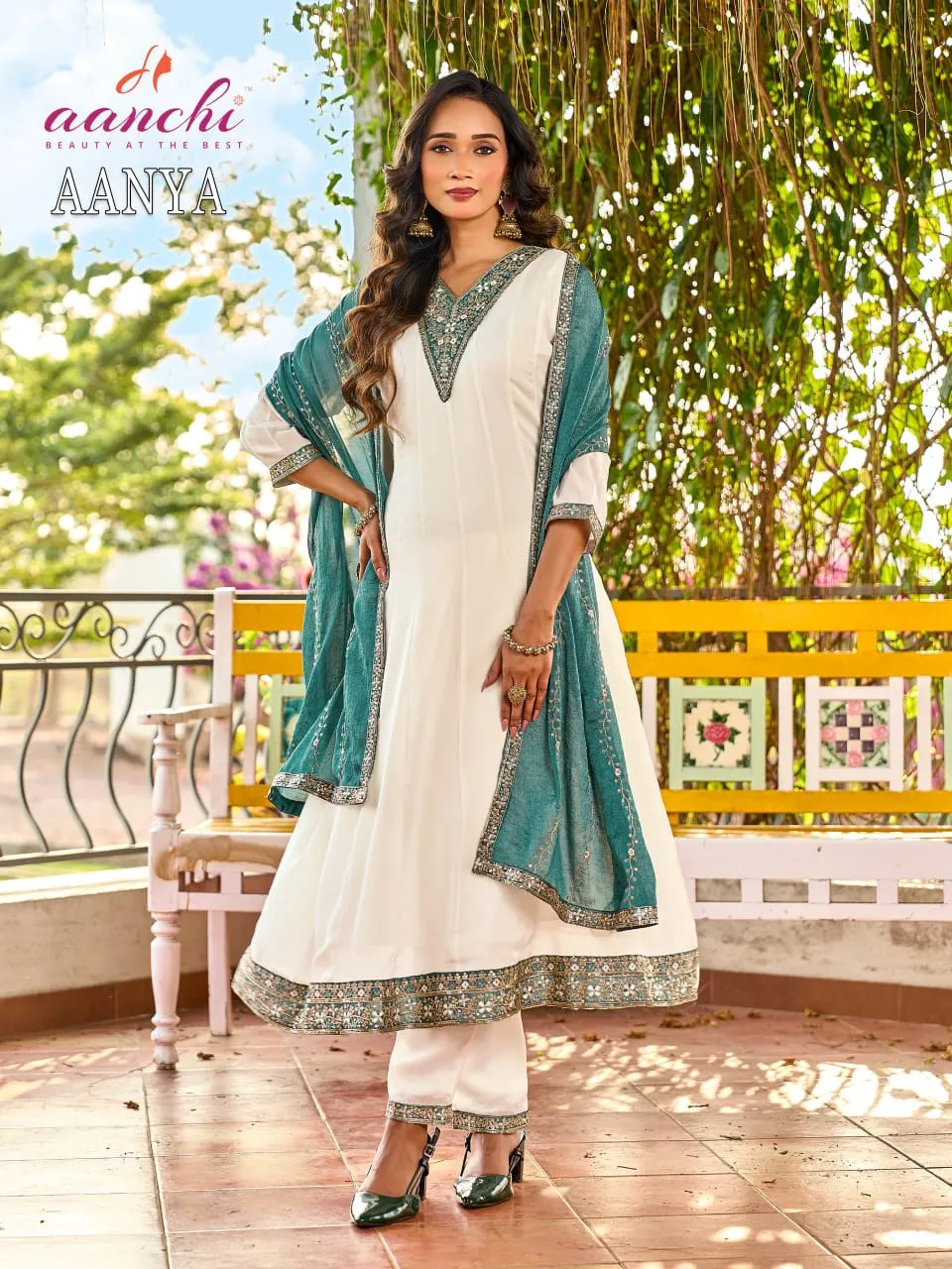 Aanchi Aanya Rangoli Crush Embroidered Kurti With Bottom Dupatta Set