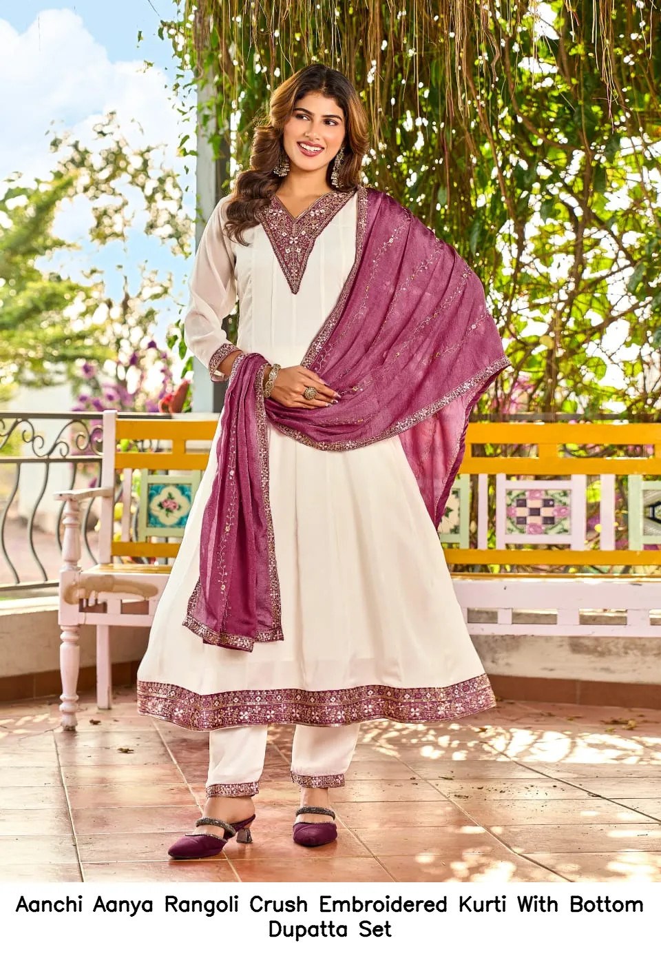 Aanchi Aanya Rangoli Crush Embroidered Kurti With Bottom Dupatta Set — Wholesale Festival Salwar Suits, Aanchi wholesale from Surat — view 5