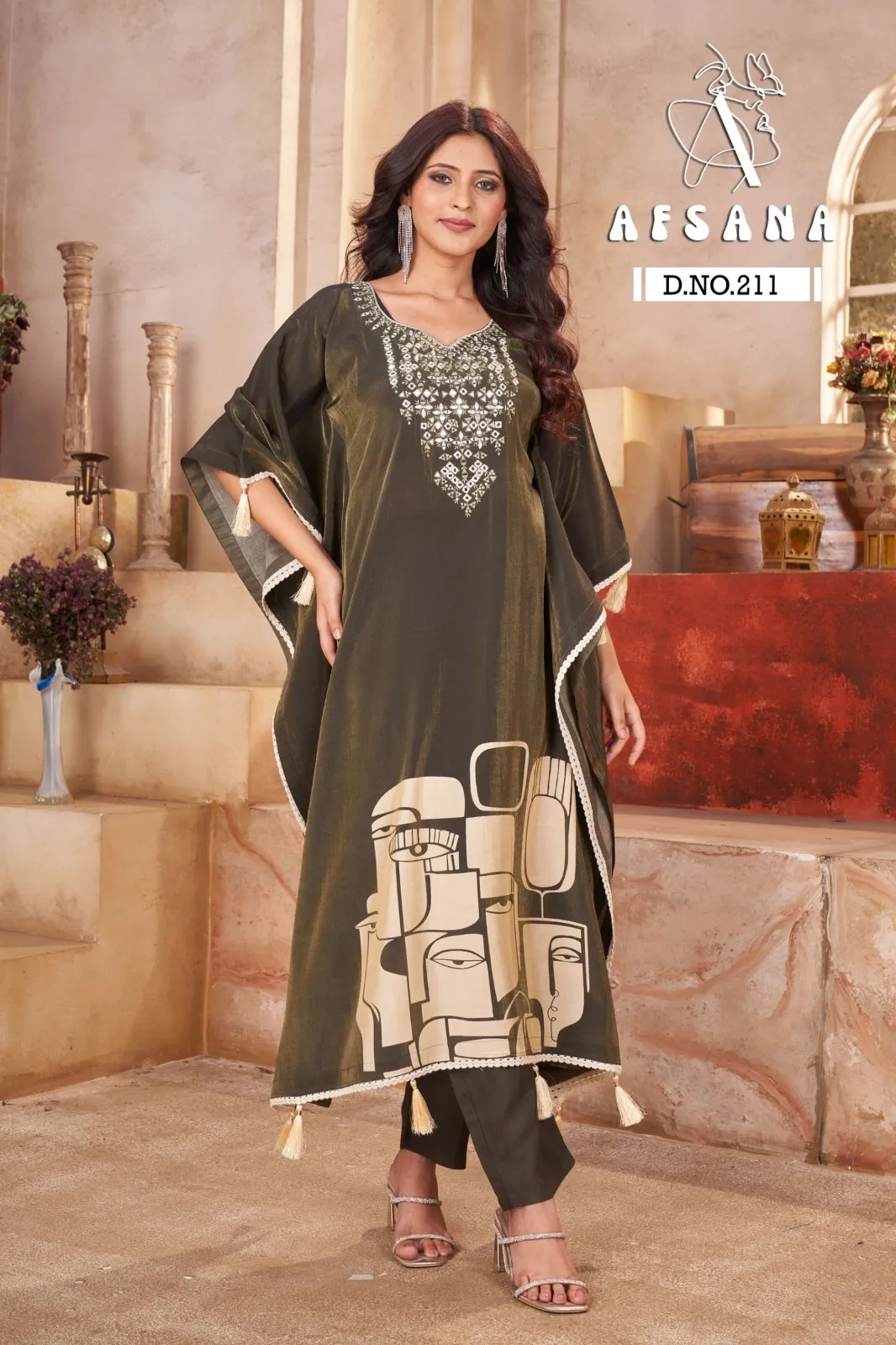 Afsana 211 Pure Modal With Mirror Worked Kaftan Collection