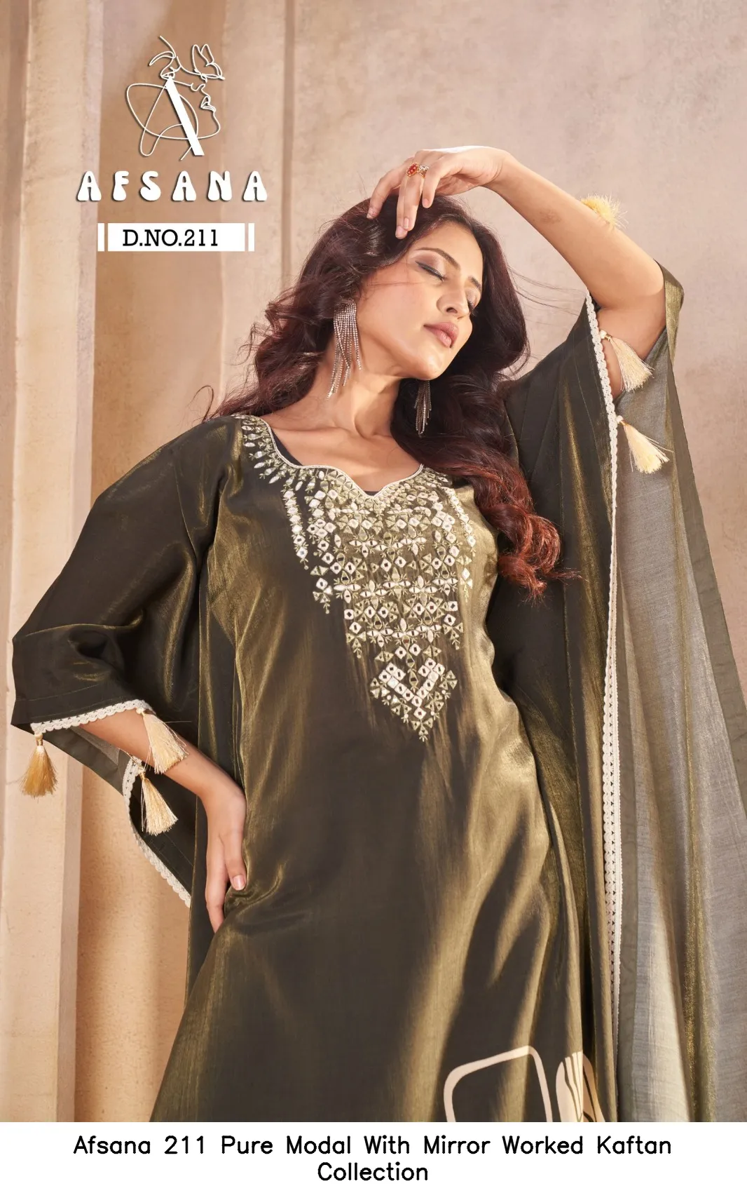 Afsana 211 Pure Modal With Mirror Worked Kaftan Collection — Wholesale Partywear Salwar Suits, Afsana wholesale from Surat — view 2