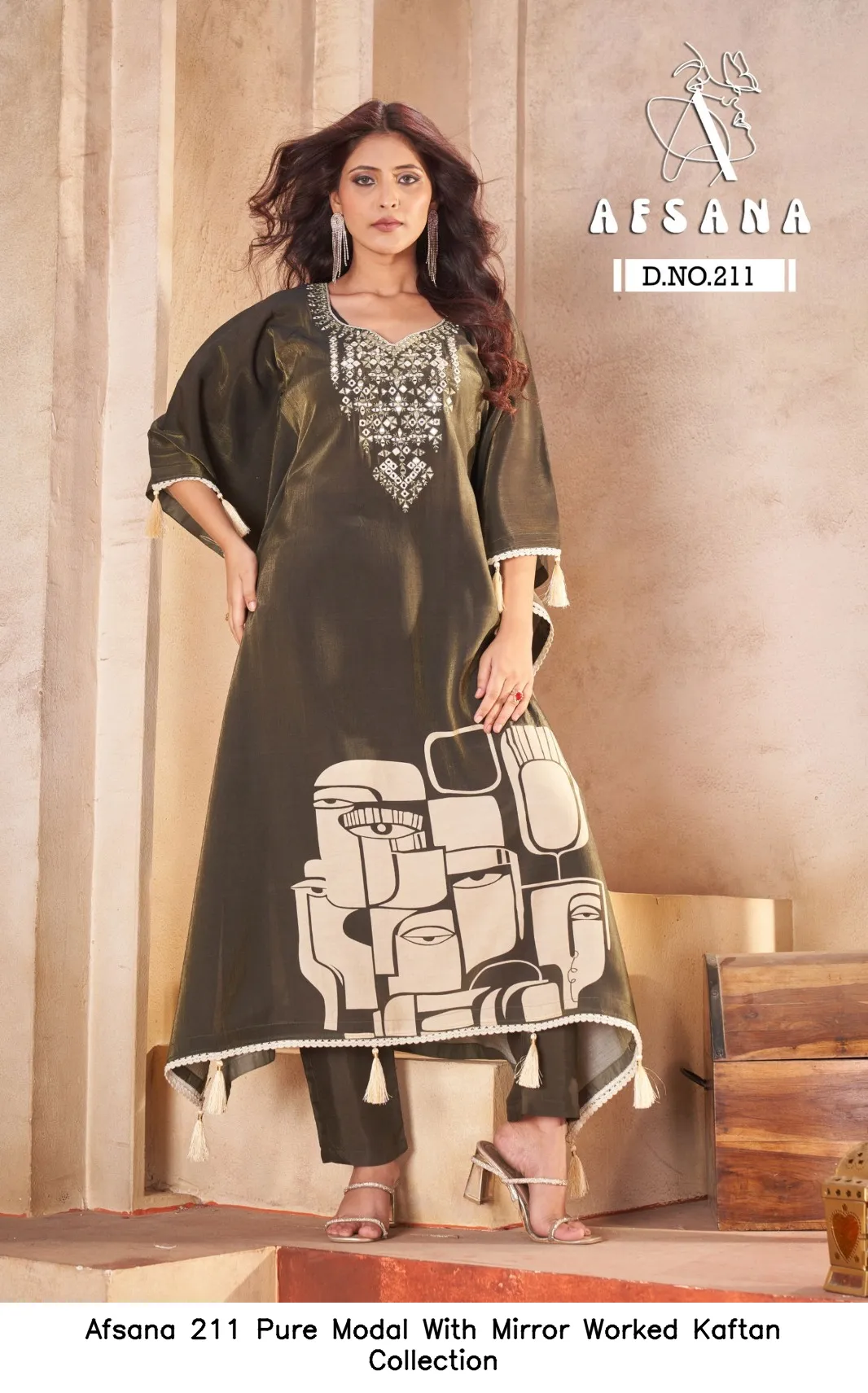 Afsana 211 Pure Modal With Mirror Worked Kaftan Collection — Wholesale Partywear Salwar Suits, Afsana wholesale from Surat — view 4