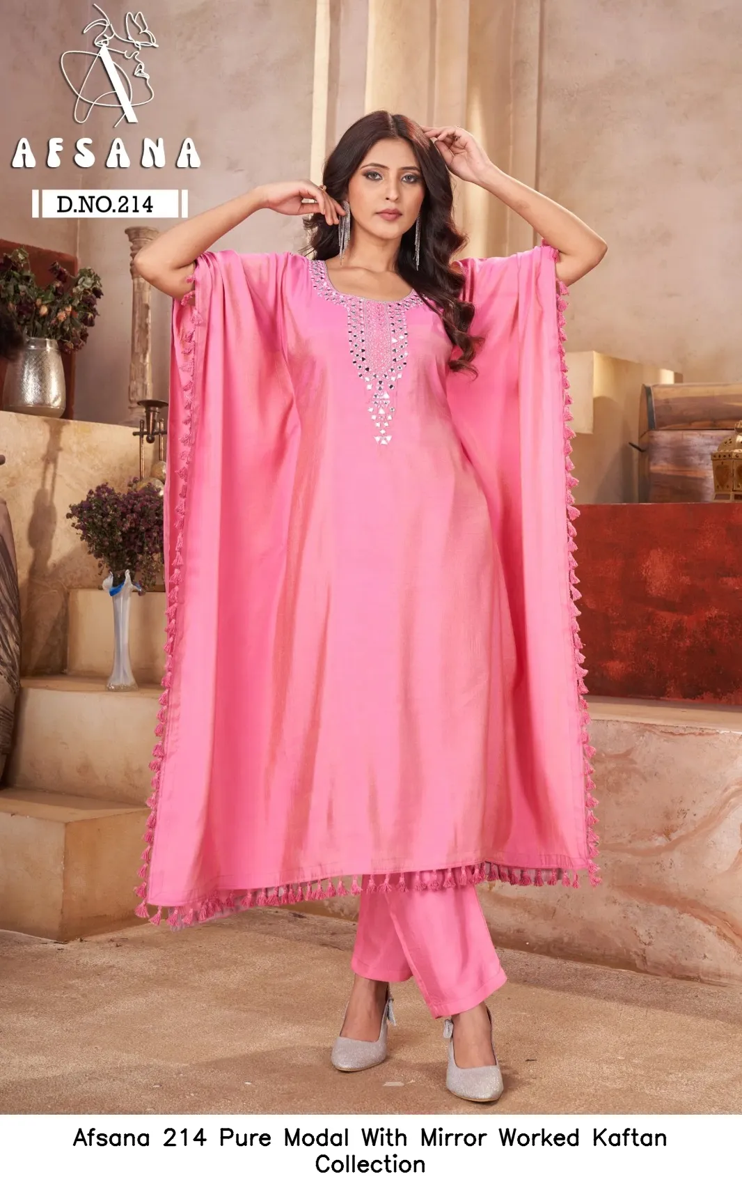 Afsana 214 Pure Modal With Mirror Worked Kaftan Collection — Wholesale Partywear Salwar Suits, Afsana wholesale from Surat — view 4