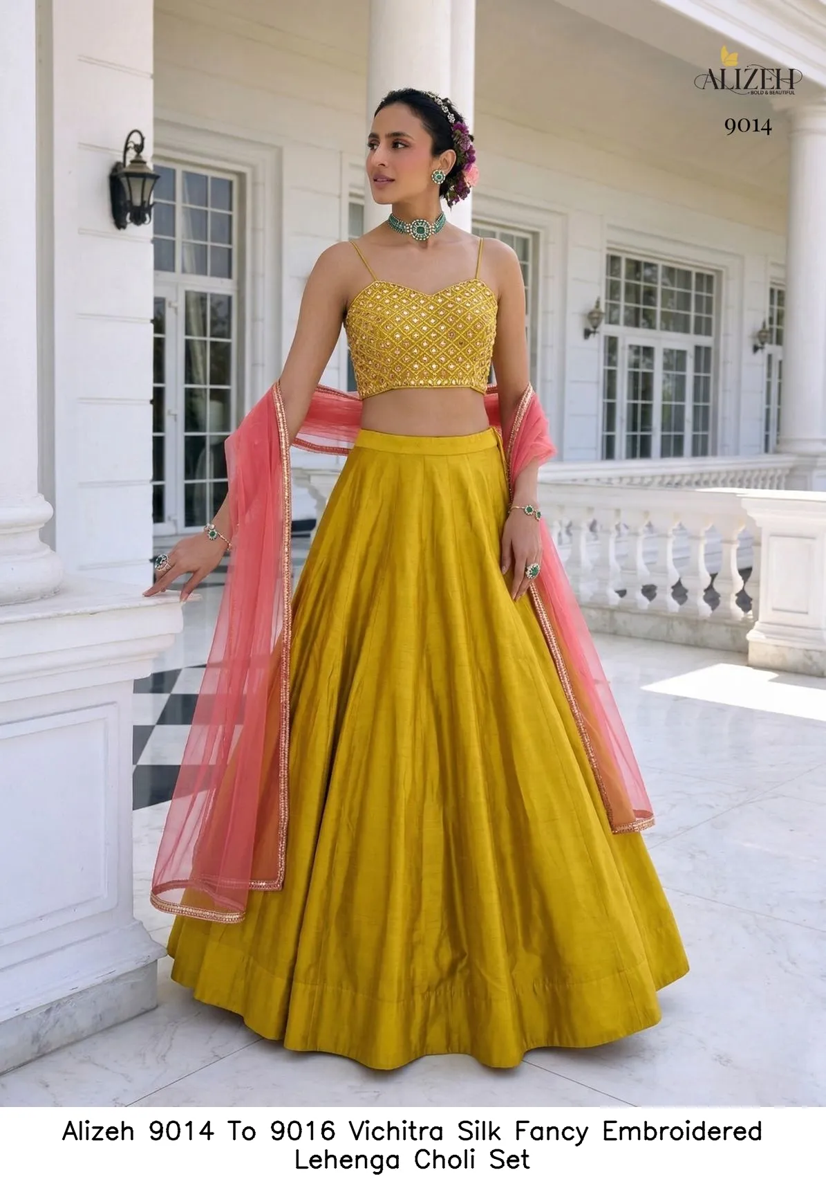 Alizeh 9014 To 9016 Vichitra Silk Fancy Embroidered Lehenga Choli Set — Wholesale Lehenga, Alizeh wholesale from Surat - Gallery Image 10